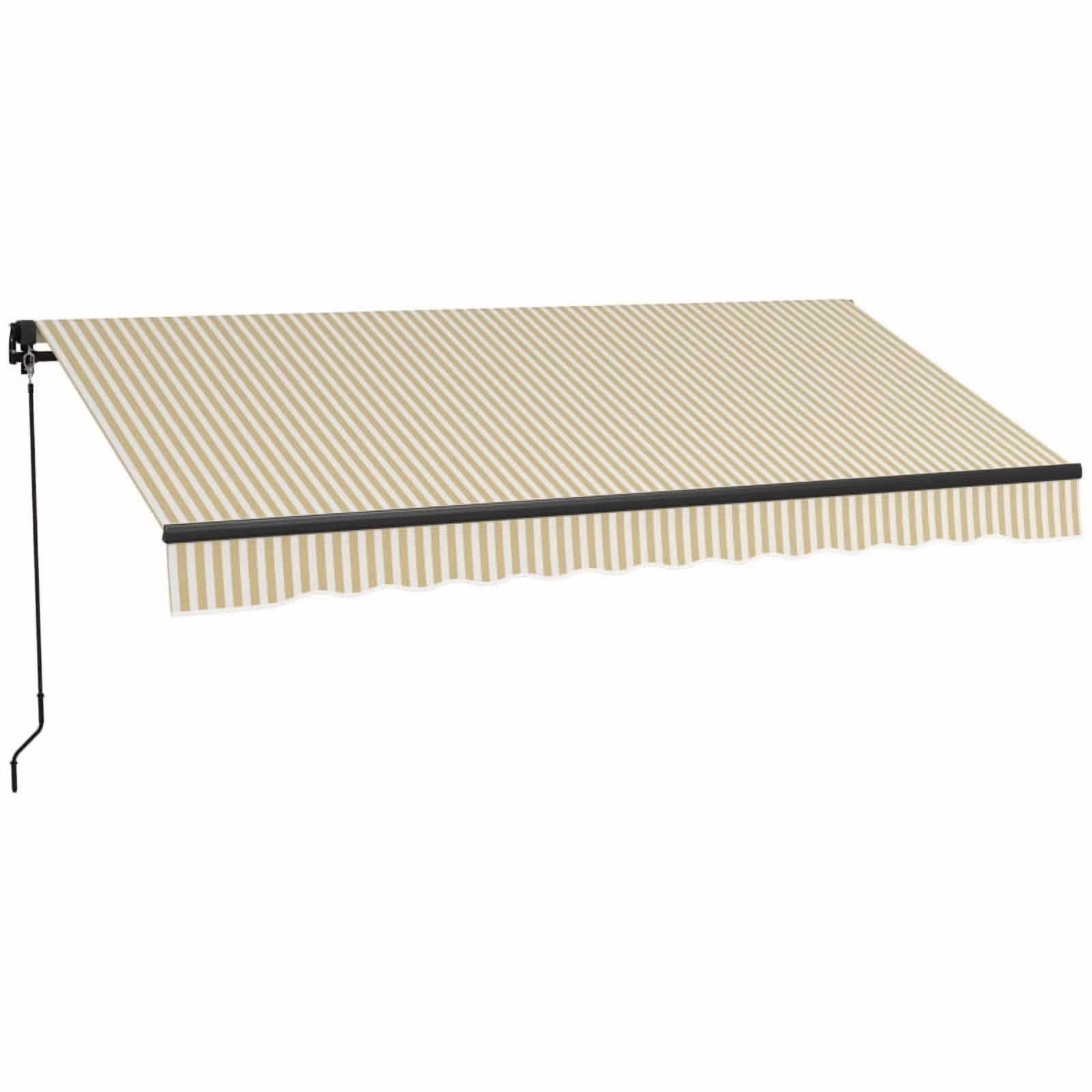 Outsunny 12' x 10' Retractable Awning, Patio Awning Sunshade Shelter with Manual Crank Handle, 280gsm UV Resistant Fabric and Aluminum Frame for Deck, Balcony, Yard, Beige and White On-Site