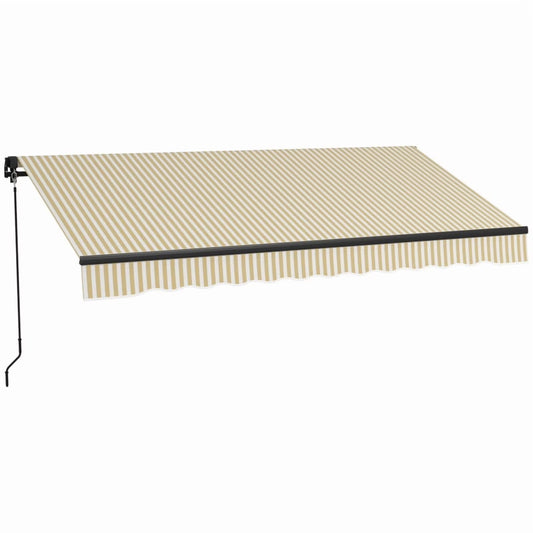 Outsunny 12' x 10' Retractable Awning, Patio Awning Sunshade Shelter with Manual Crank Handle, 280gsm UV Resistant Fabric and Aluminum Frame for Deck, Balcony, Yard, Beige and White On-Site