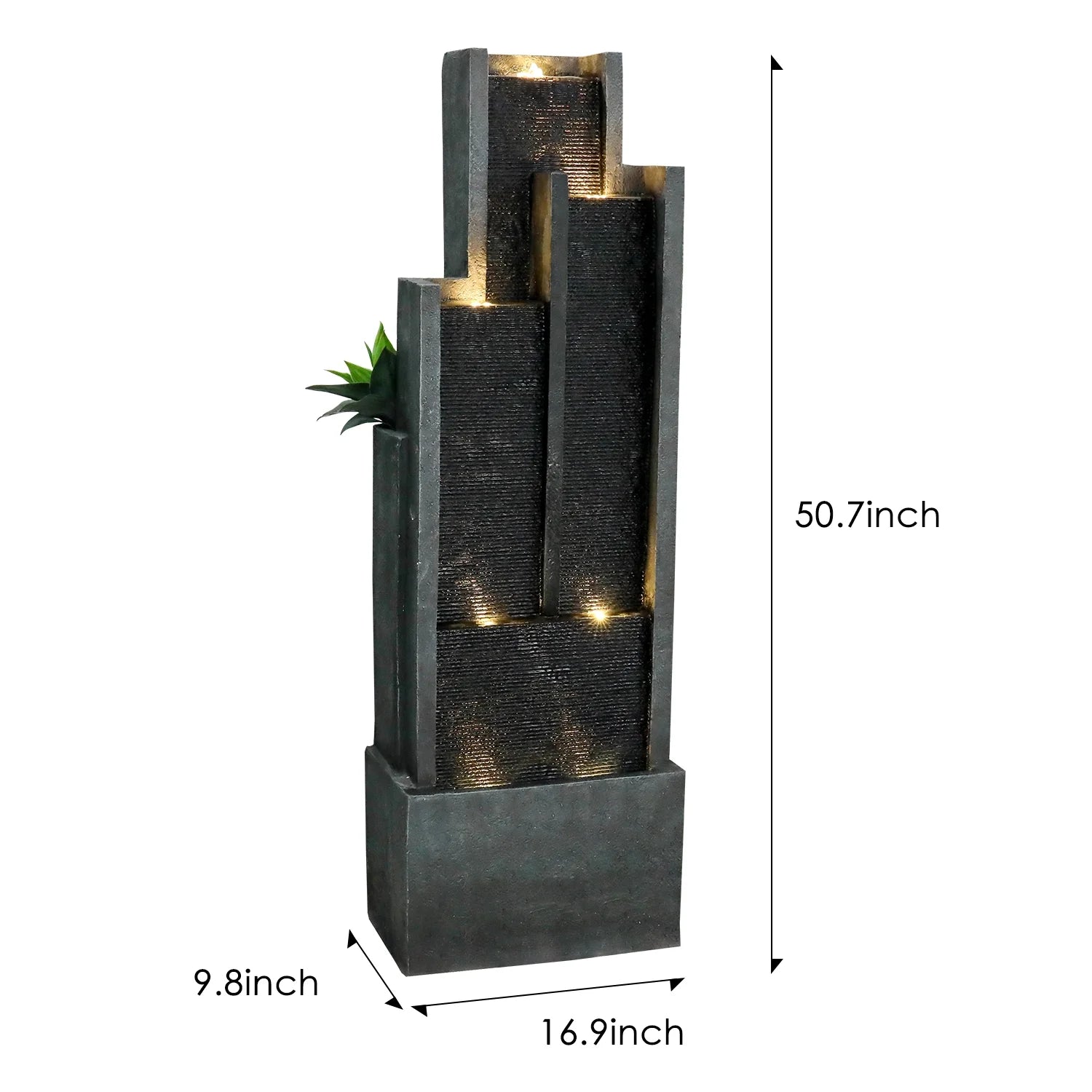 4-Tier Water Fountain with LED Lights - 50.7" H Waterfall Fountain Indoor Outdoor Water Feature for Home, Patio, Garden