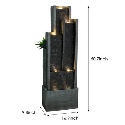 4-Tier Water Fountain with LED Lights - 50.7" H Waterfall Fountain Indoor Outdoor Water Feature for Home, Patio, Garden
