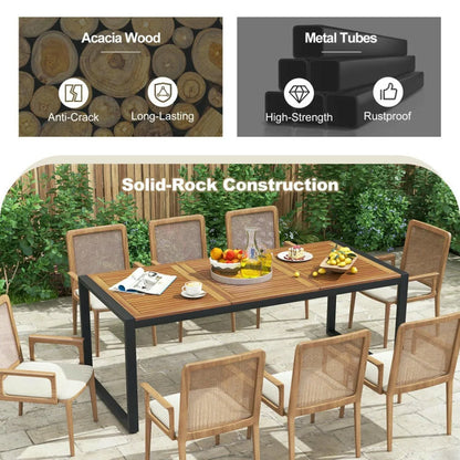 Spaco 79 Inch Acacia Wood Patio Table, Table with 1.9 Inch Umbrella Hole for Outdoor as Garden and Poolside, Brown