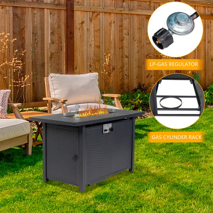 UBesGoo 43" Patio Gas Fire Pit Table, 50,000 BTU Auto-Ignition Fire Tables with Lid, Rain Cover for Outside Garden Backyard Deck Patio Black