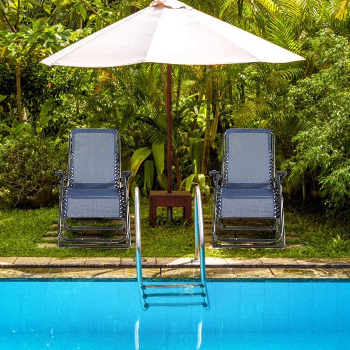 S AFSTAR Chair, Oversized Outdoor Lounge Chair with Cup Holder & Detachable Pillow, Folding Patio Recliner, Lawn Chair for Poolside Backyard Beach, Support 500 Lbs (Navy)