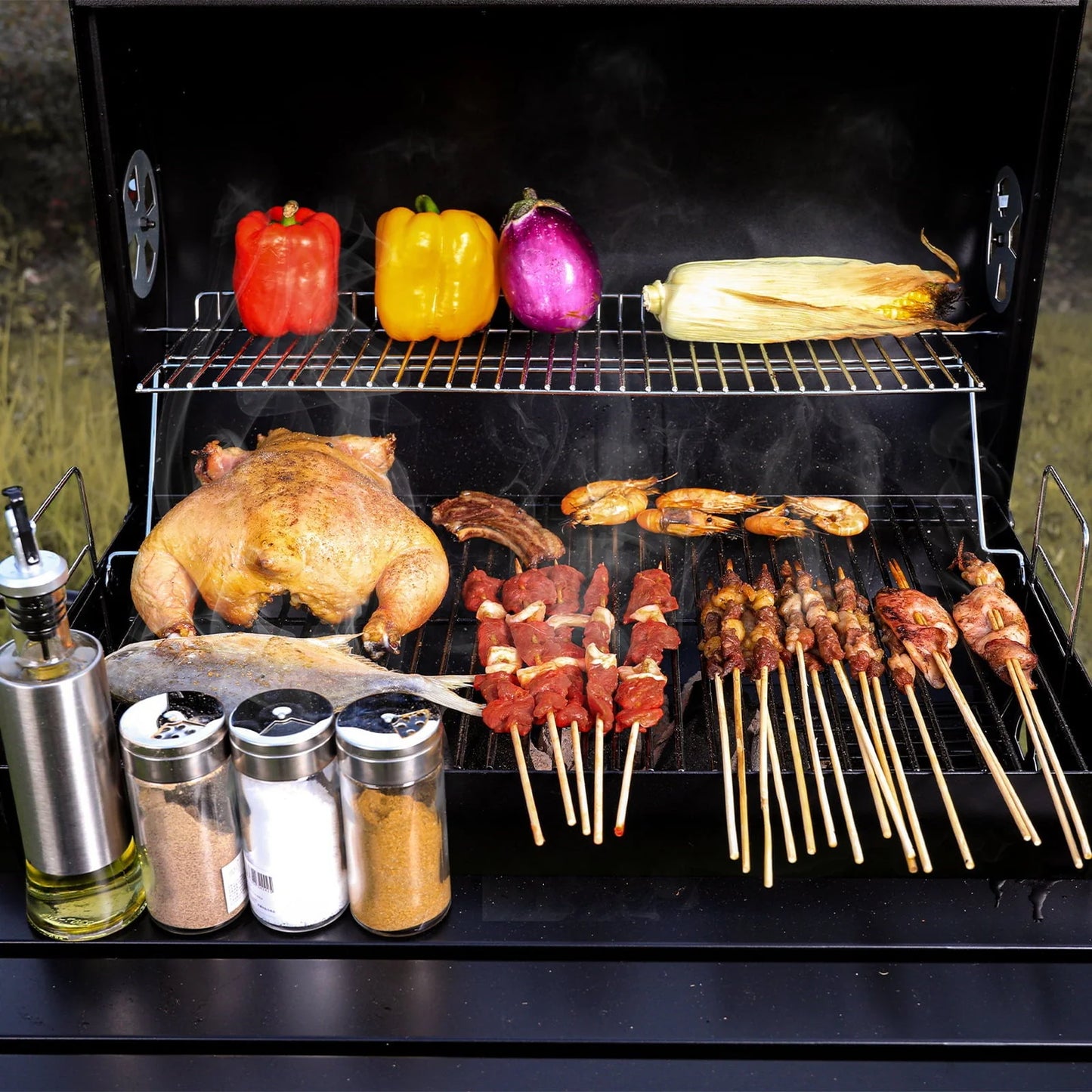 Uten Charcoal Grill Outdoor BBQ Smoker Picnic Camping Patio Backyard Cooking, Black