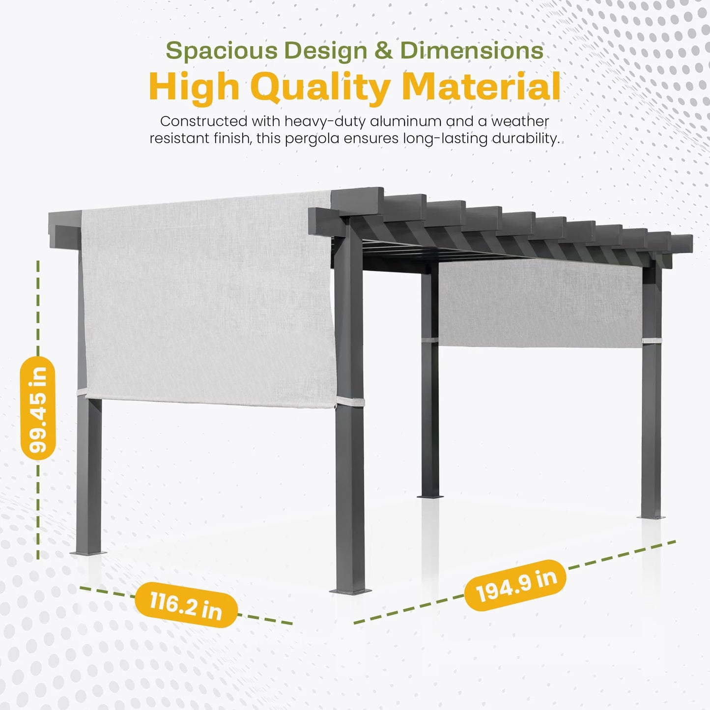 New Yard Outdoor Pergola with Adjustable Canopy, Heavy-Duty Aluminum Frame, Rustproof & Weather-Resistant, Modern Patio Shade for Gardens, Decks, and Backyard (10x16)