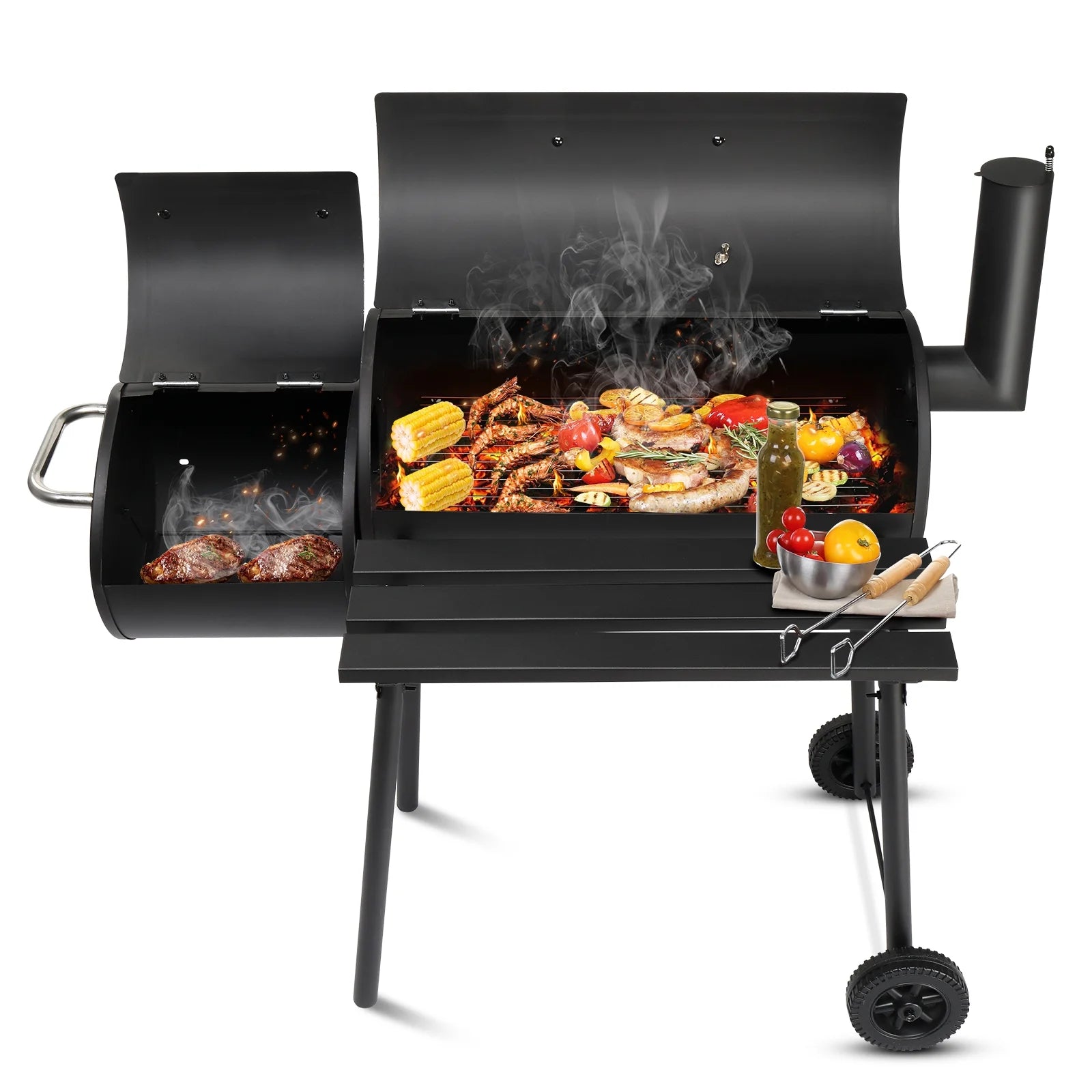 Ktaxon BBQ Grill Outdoor Charcoal Grill Offset Smoker for Patio Backyard,Black