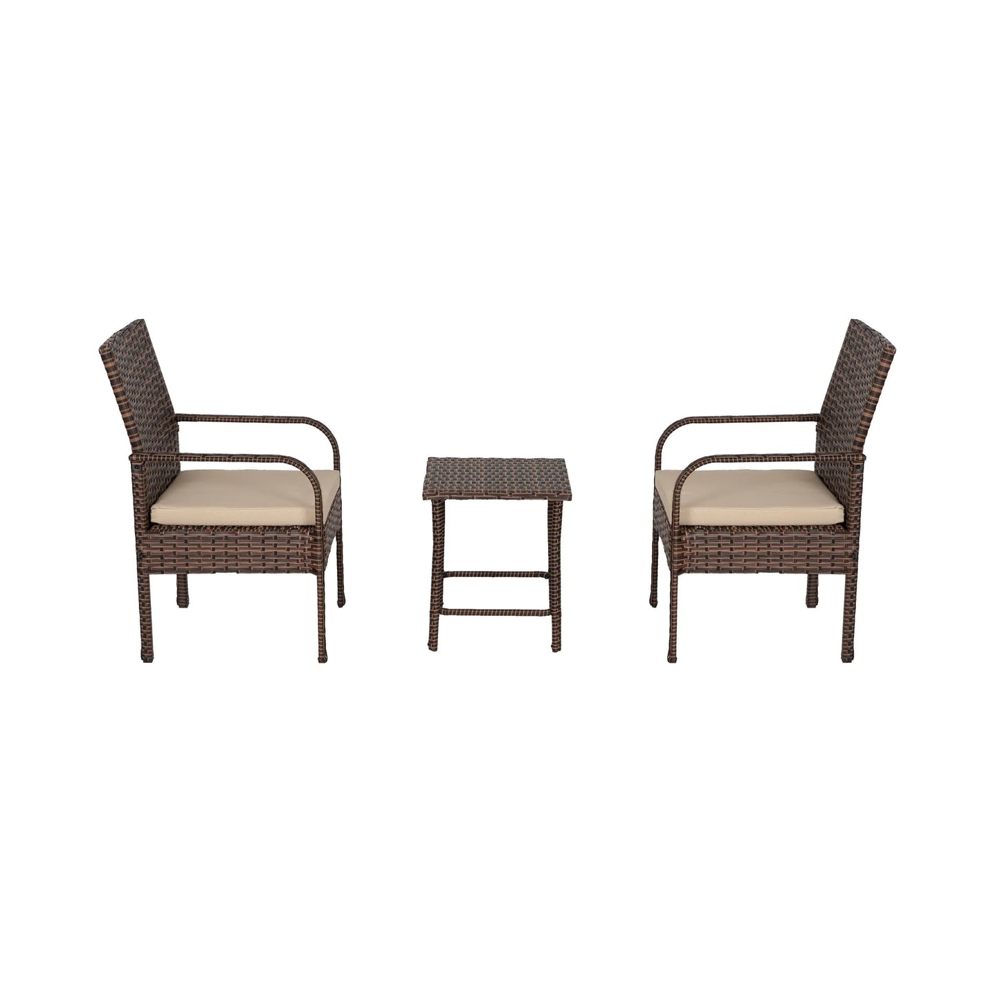 WestinTrends Roadhill 3 Piece Patio Set, All Weather PE Rattan Wicker Patio Bistro Sets Outdoor Balcony Porch Chairs Set of 2, Brown and Beige