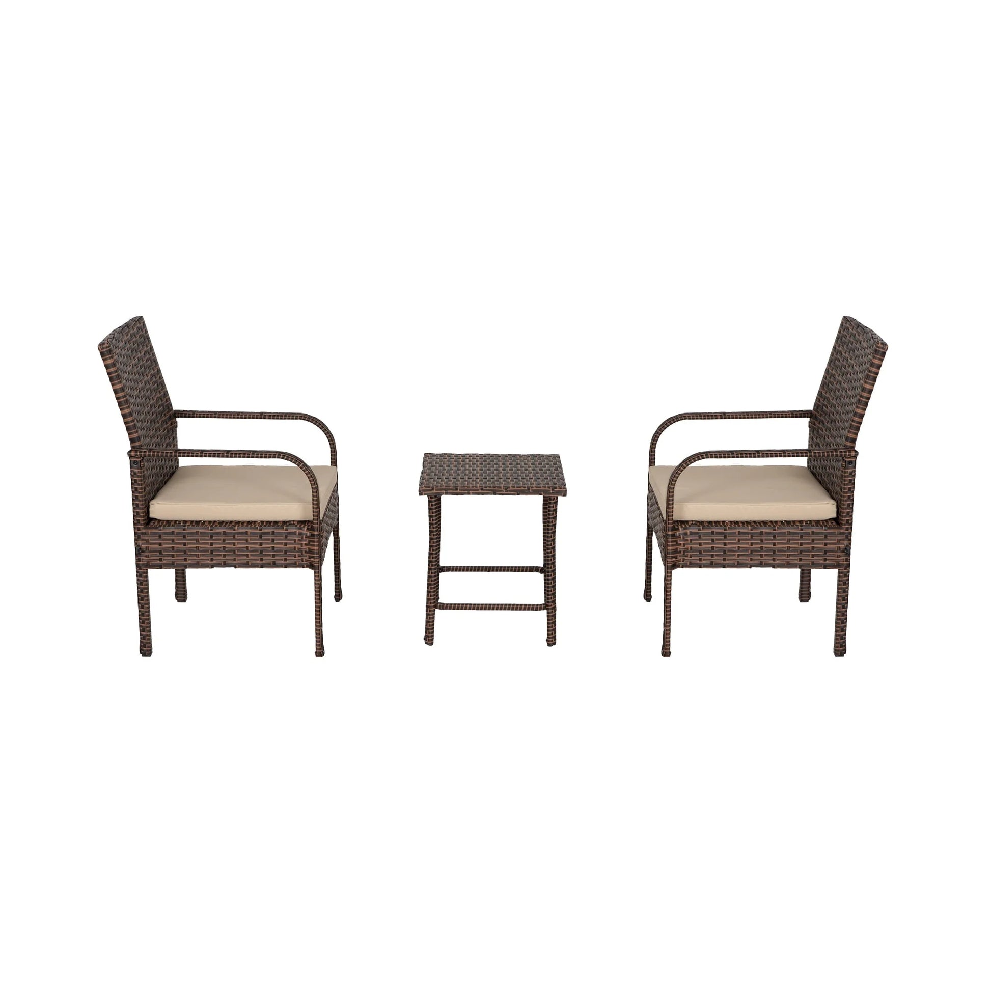 WestinTrends Roadhill 3 Piece Patio Set, All Weather PE Rattan Wicker Patio Bistro Sets Outdoor Balcony Porch Chairs Set of 2, Brown and Beige