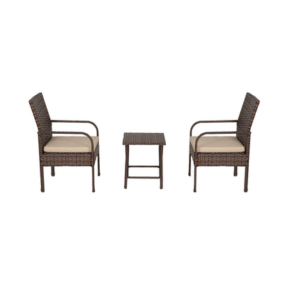 WestinTrends Roadhill 3 Piece Patio Set, All Weather PE Rattan Wicker Patio Bistro Sets Outdoor Balcony Porch Chairs Set of 2, Brown and Beige
