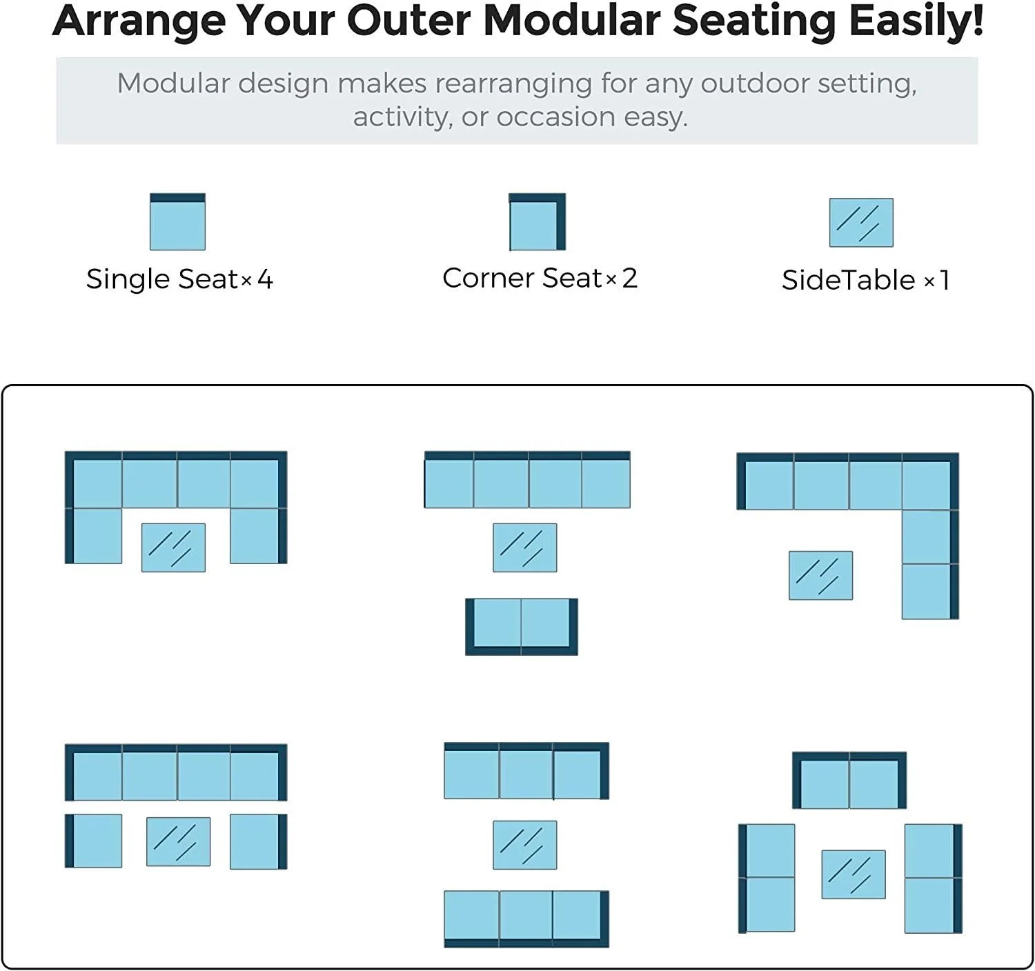 Patio Outdoor Furniture Sets, 7 Pieces All-Weather Rattan Sectional Sofa with Tea Table and Cushions, PE Rattan Wicker Sofa Couch Conversation Set for Garden Backyard Poolside