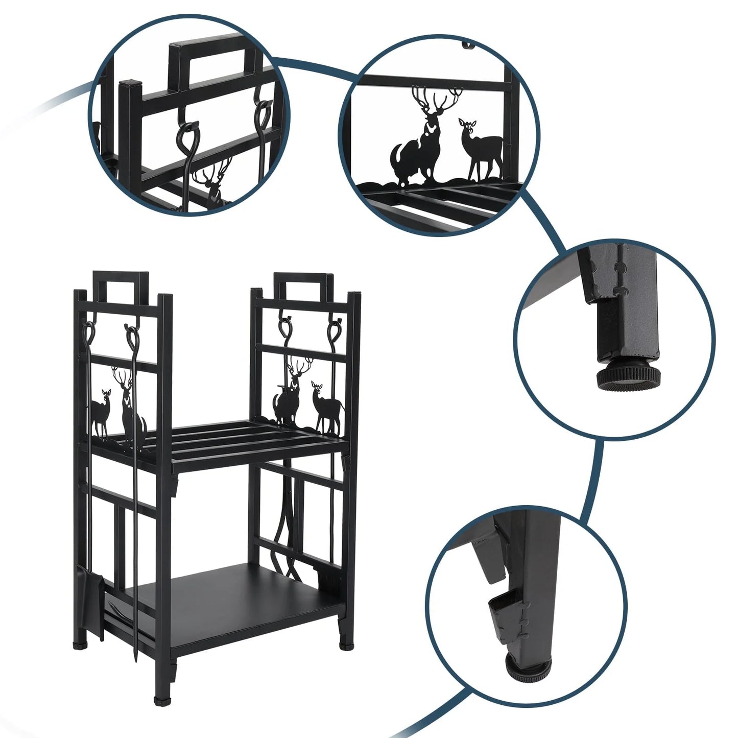 OverPatio Firewood Rack Fireplace Tool Rack Indoor Wood Holders Fireplace Tools Set Tongs Accessories