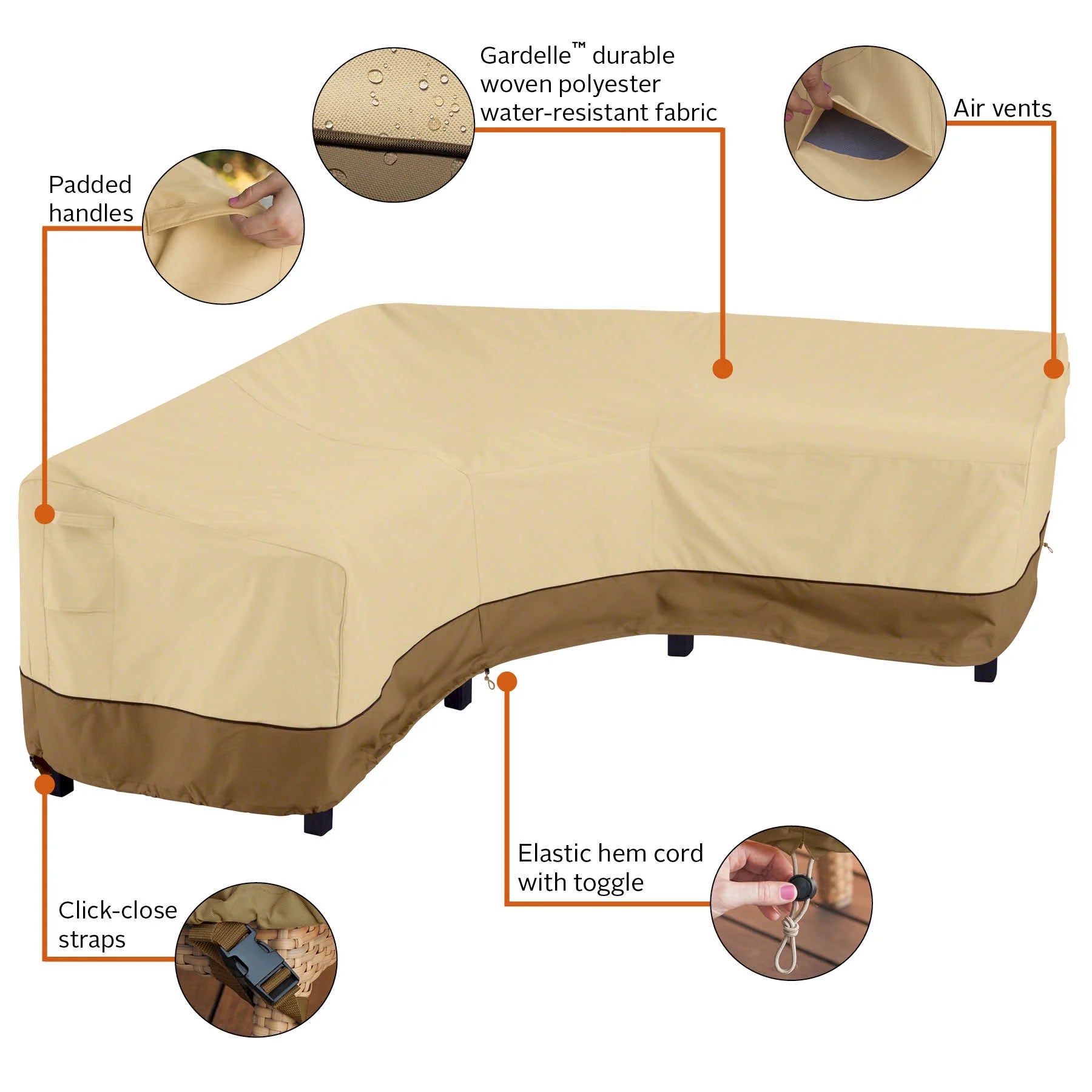 Classic Accessories Veranda Water-Resistant 100 Inch Patio V-Shaped Sectional Lounge Set Cover