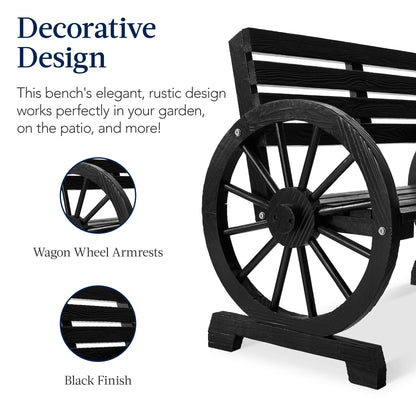 Best Choice Products 2-Person Wooden Wagon Wheel Bench for Patio, Garden, Outdoor Lounging w/Rustic Design - Black