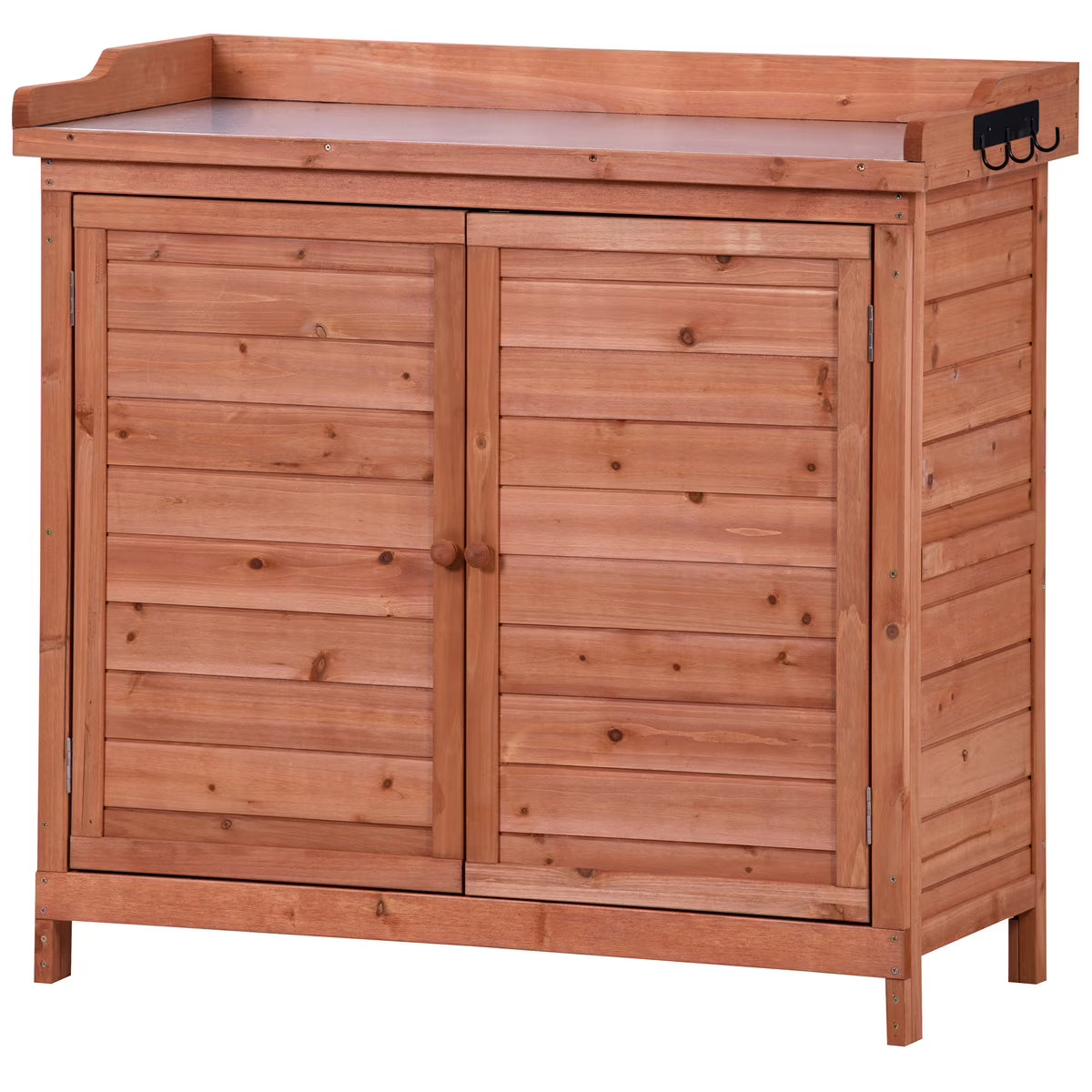 Potting Bench Table, Wooden Patio Workstation Storage Cabinet Garden Shed with 2-Tier Shelves & Side Hook, Outdoor Potting Bench Work Bench for Backyard Courtyards, 39''Lx19.1''Wx37.4''H, Orange