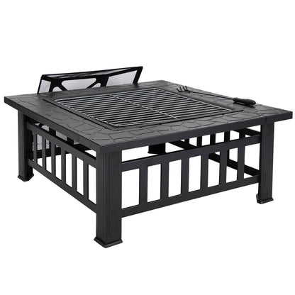 ZENY 32" Outdoor Fire Pit Square Metal Firepit Patio Garden Stove Wood Burning