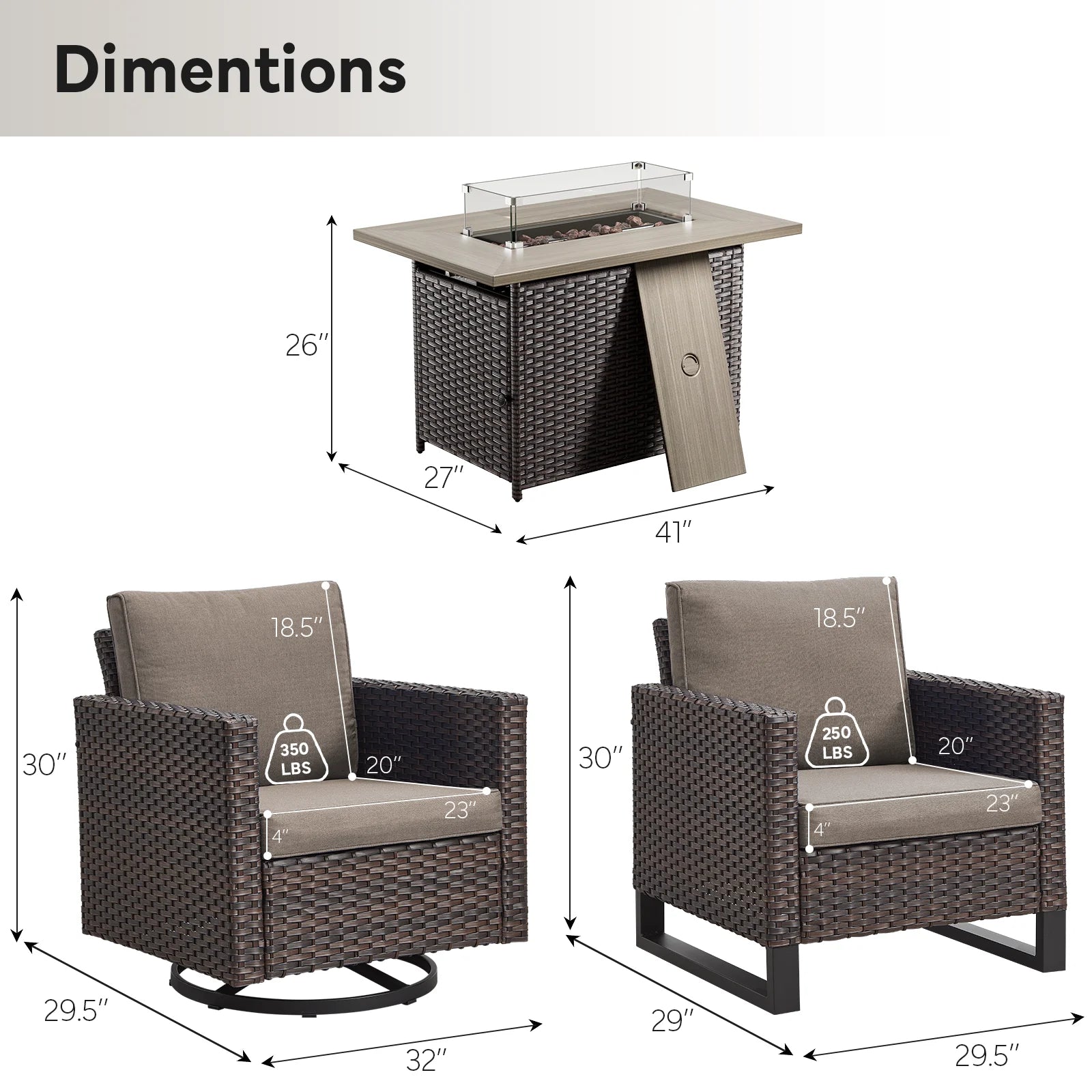 Gymojoy 5 Pieces Outdoor Swivel Rocker Chairs Patio Furniture Set with Gas Fire Pit Table, Wicker Patio Conversation Fire Pit Table Set for Garden, Deck, Porch, Backyard,Beige