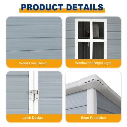 5'3' Outdoor Storage Shed, Resin Storage Cabinet, Garden Tool Shed with Double Lockable Doors, Organizer Cabinet for Patio Yard, Gray