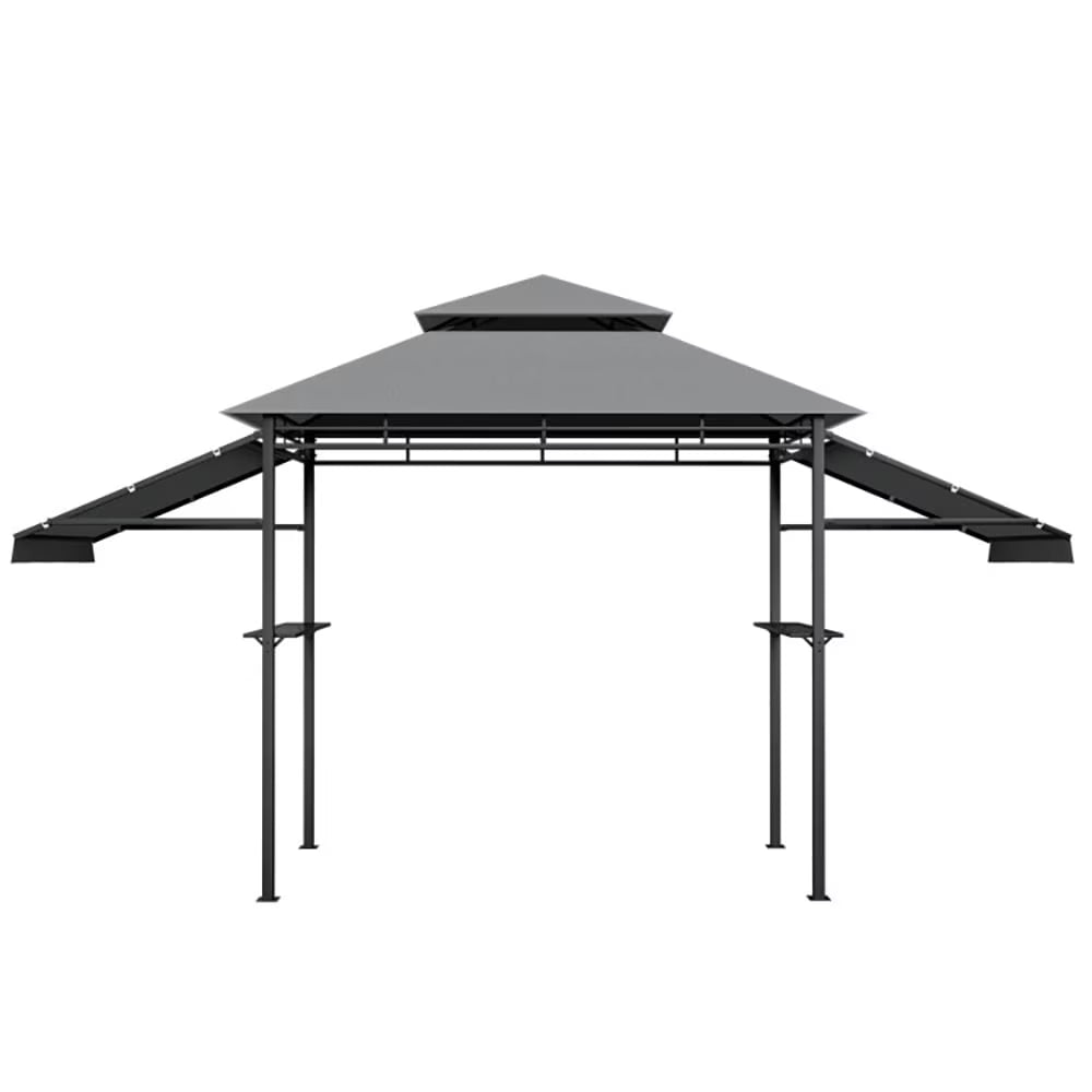 GVN 13.5 x 4 Feet Patio BBQ Grill Canopy Canopy with Dual Side Awnings-Gray, Outdoor Patio Canopy with Hardtop Roof for Garden, Backyard and Deck