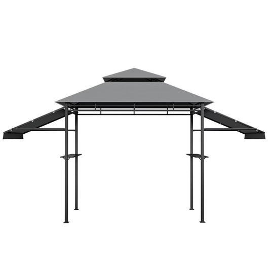 GVN 13.5 x 4 Feet Patio BBQ Grill Canopy Canopy with Dual Side Awnings-Gray, Outdoor Patio Canopy with Hardtop Roof for Garden, Backyard and Deck