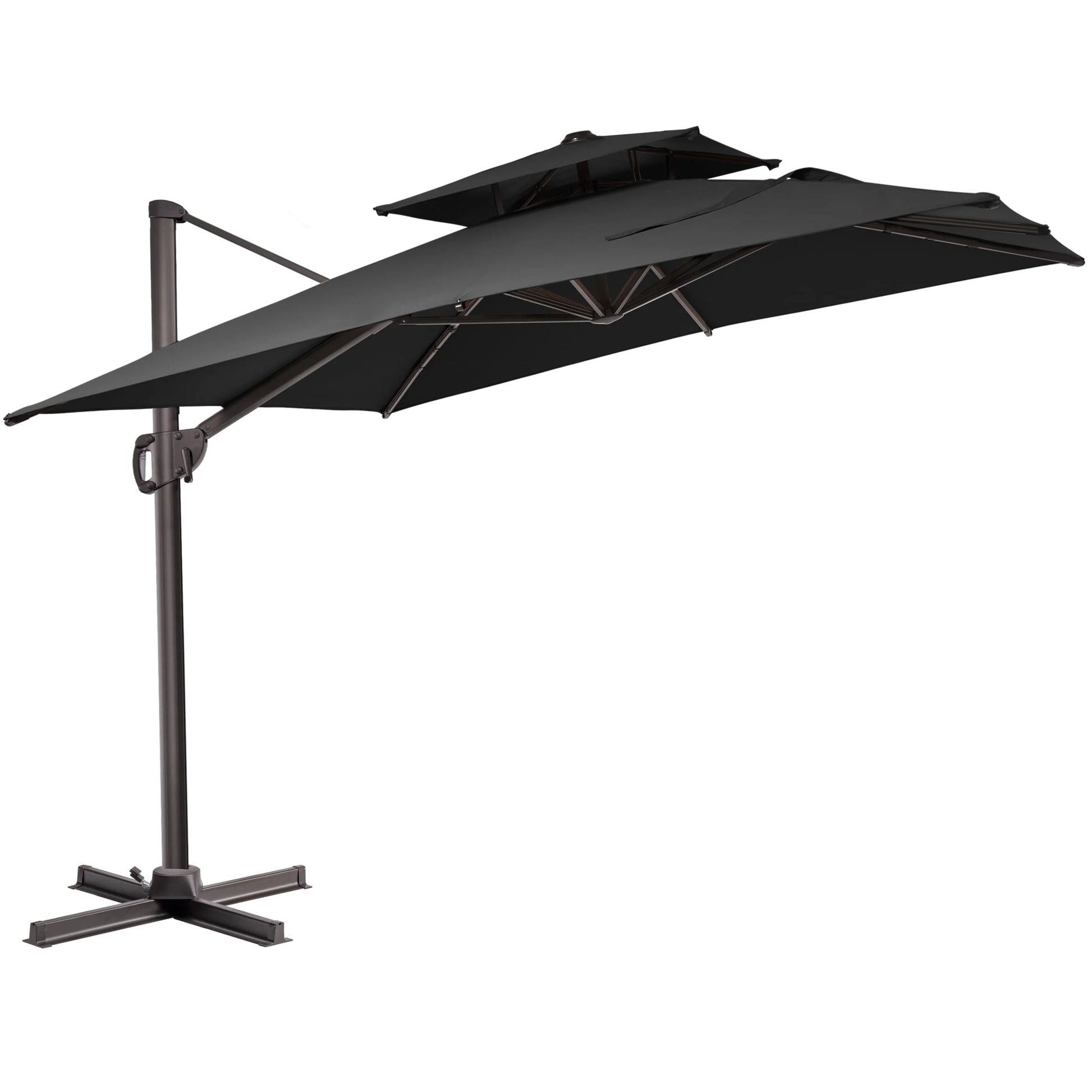 Pellebant Outdoor 9x11FT Patio Umbrella Cantilever Offset with No Base, Dual Top Navy Blue