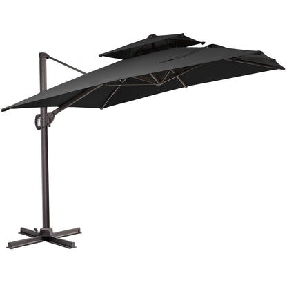 Pellebant Outdoor 9x11FT Patio Umbrella Cantilever Offset with No Base, Dual Top Navy Blue