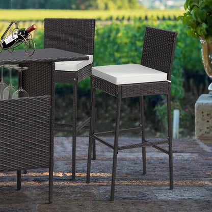 Costway 4 PCS Patio Wicker Barstools Bar Height Chairs with Cushions Backyard Off White