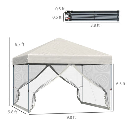Outsunny 10' x 10' Pop Up Canopy Tent, Tents for Parties with Netting and Wheeled Carry Bag, Height Adjustable Instant Sun Shelter, for Outdoor, Garden, Patio, Beige