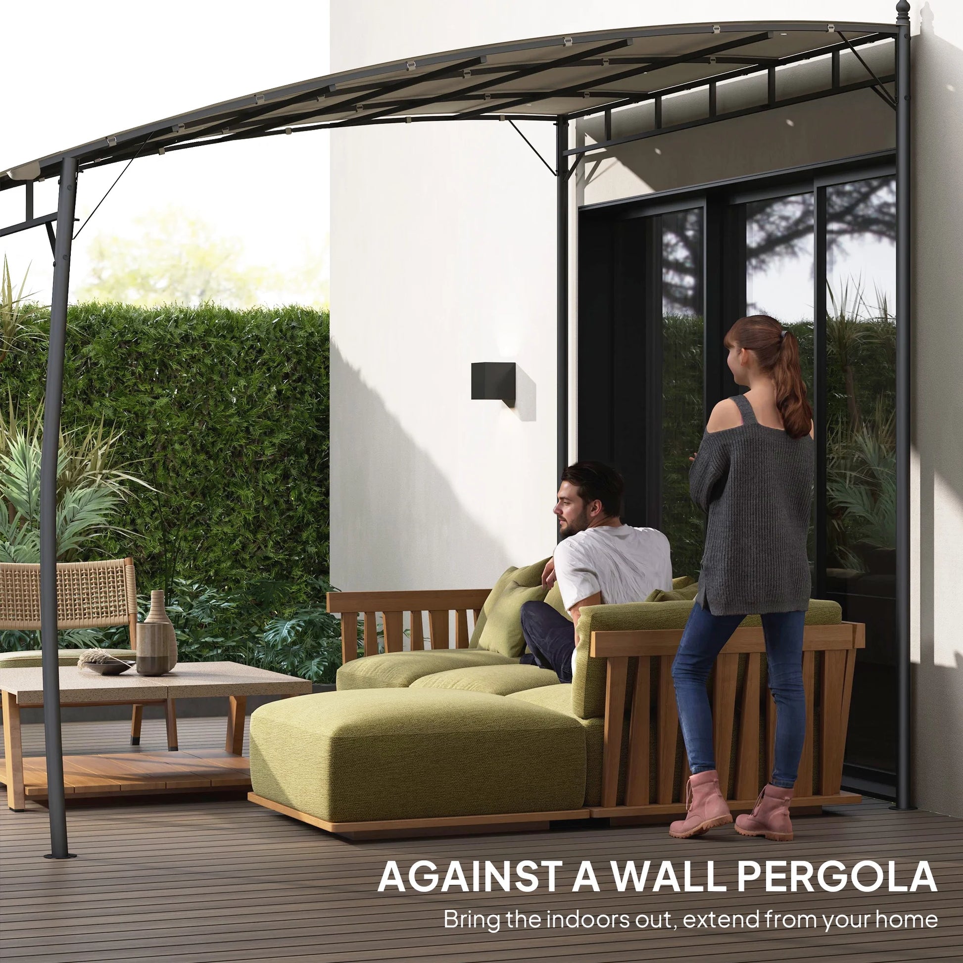 Outsunny 10' x 10' Pergola with UV-Resistant Canopy, Outdoor Sun Shade Shelter for Porch, Patio, Deck, Backyard, Cream
