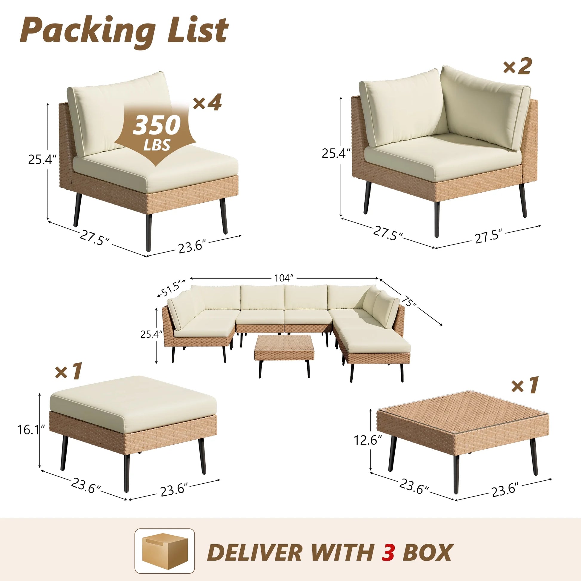 ENSTVER 8-Piece Wicker Outdoor sectional Patio Furniture Set with Additional Waterproof Cover, Conversation Patio Furniture with Washable Thick Cushions for Garden, Backyard, Poolside