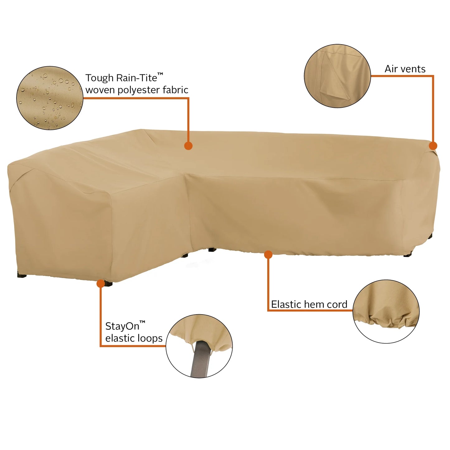 Classic Accessories Terrazzo Water-Resistant 104 Inch Patio Left-Facing Sectional Lounge Set Cover