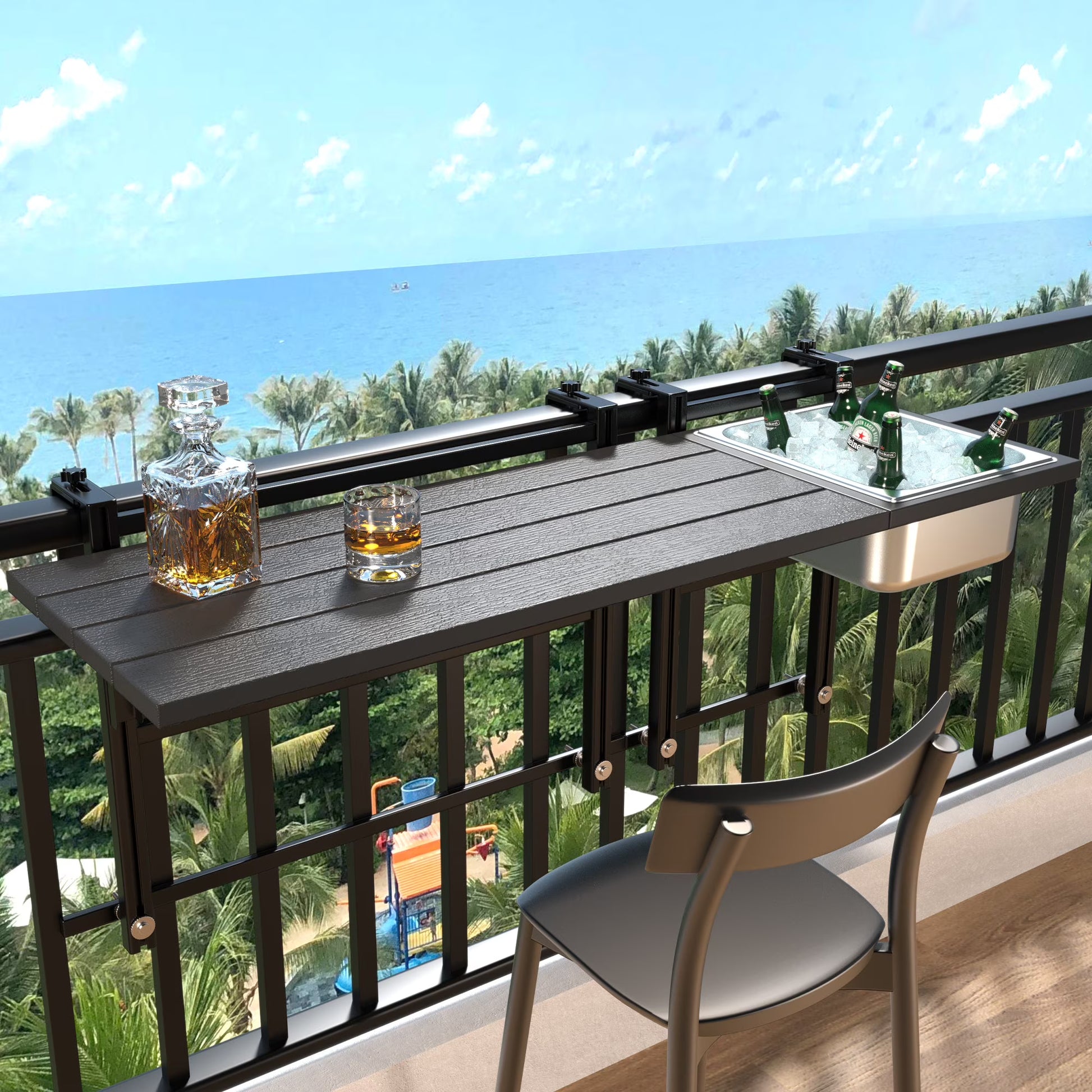 GDLF 43.5" Rectangular Adjustable Wood-Plastic Patio Bar Table with Folding Feature, Brown