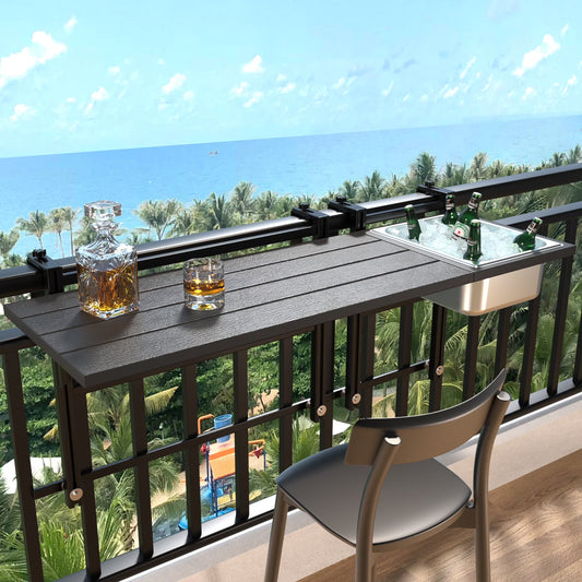 GDLF 43.5" Rectangular Adjustable Wood-Plastic Patio Bar Table with Folding Feature, Brown