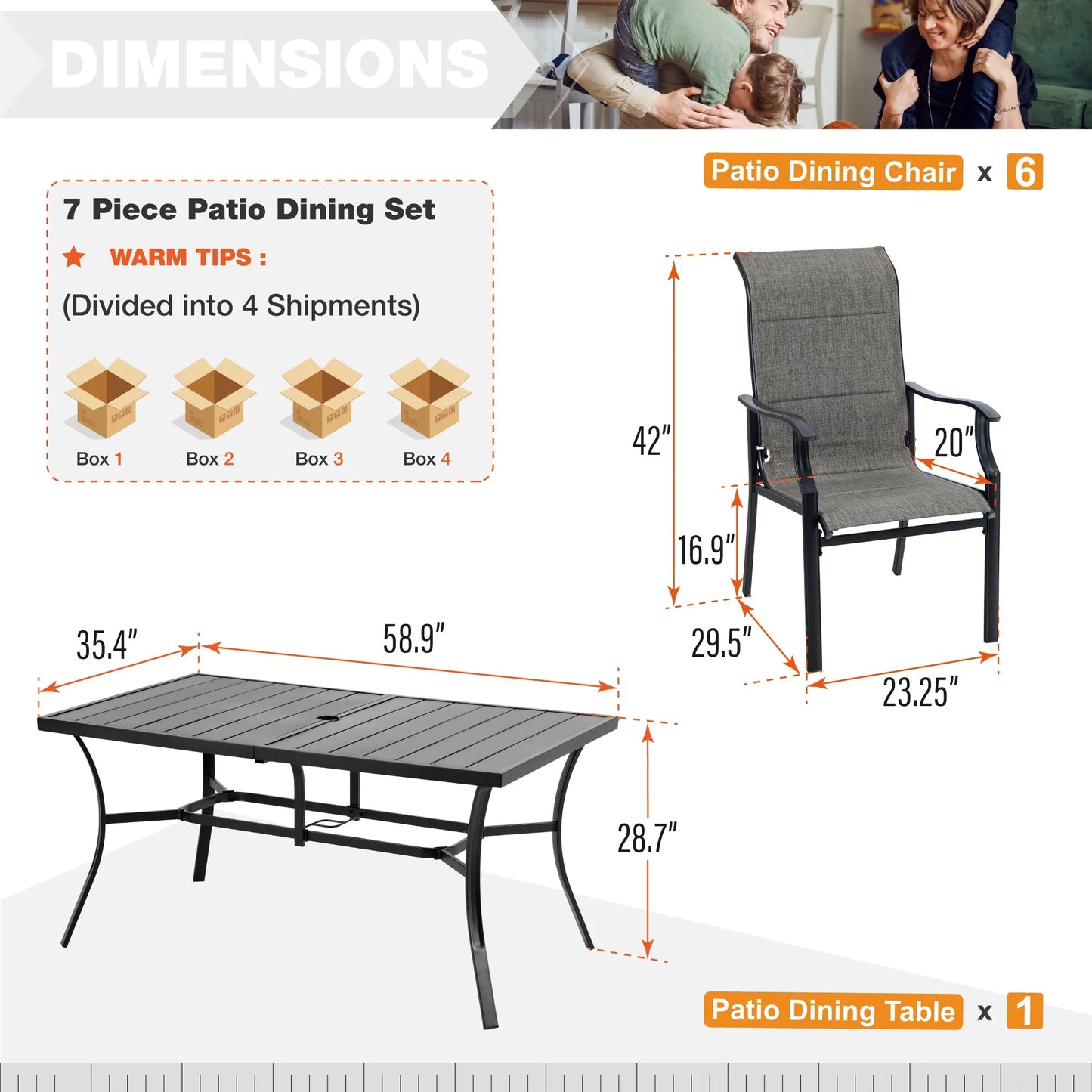 Sophia & William 7 Pieces Metal Patio Dining Set for 6 Outdoor Textilene Chairs Table Set