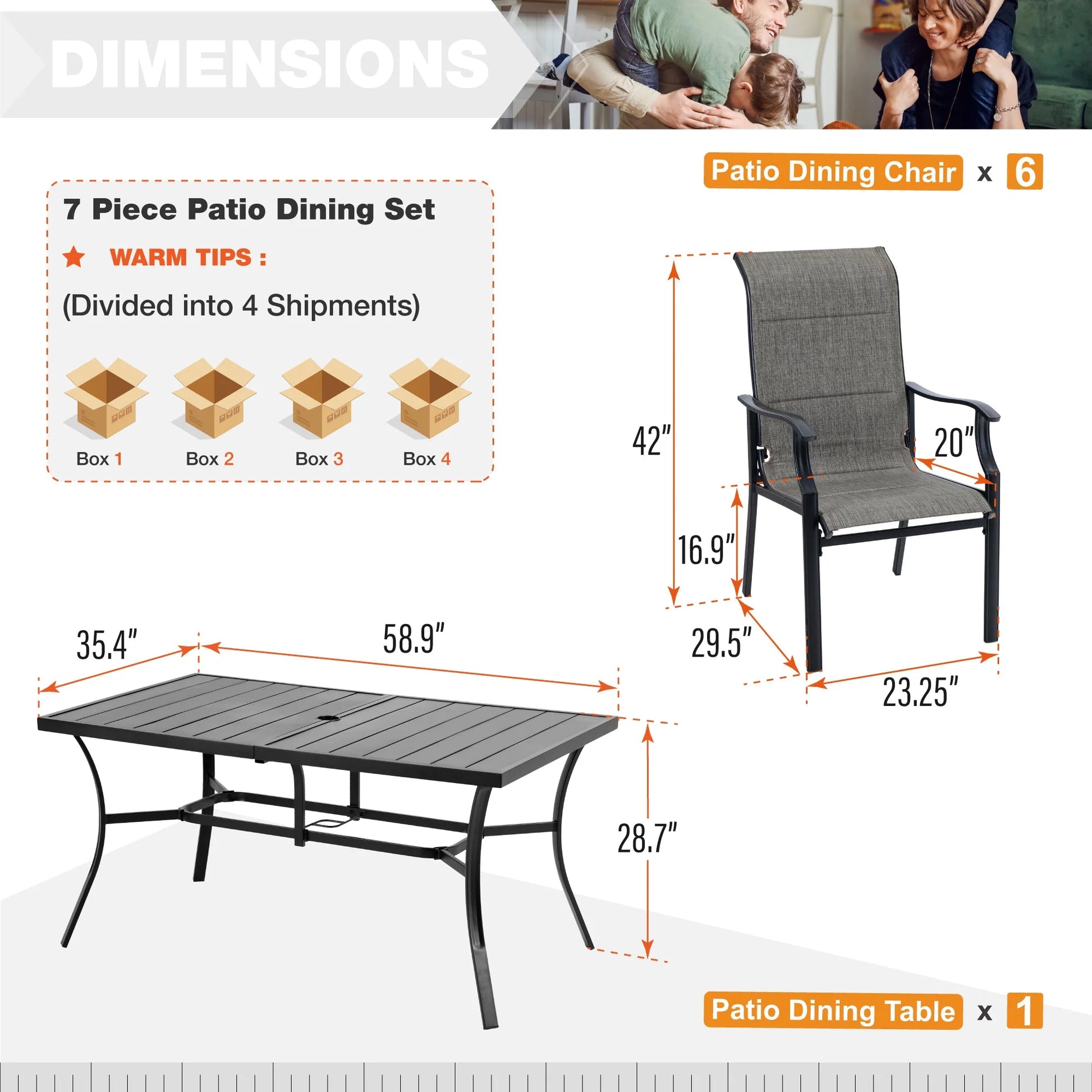 Sophia & William 7 Pieces Metal Patio Dining Set for 6 Outdoor Textilene Chairs Table Set