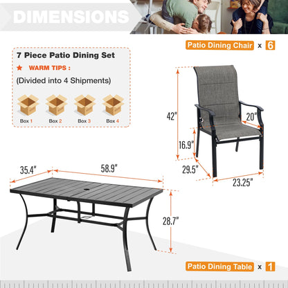 Sophia & William 7 Pieces Metal Patio Dining Set for 6 Outdoor Textilene Chairs Table Set