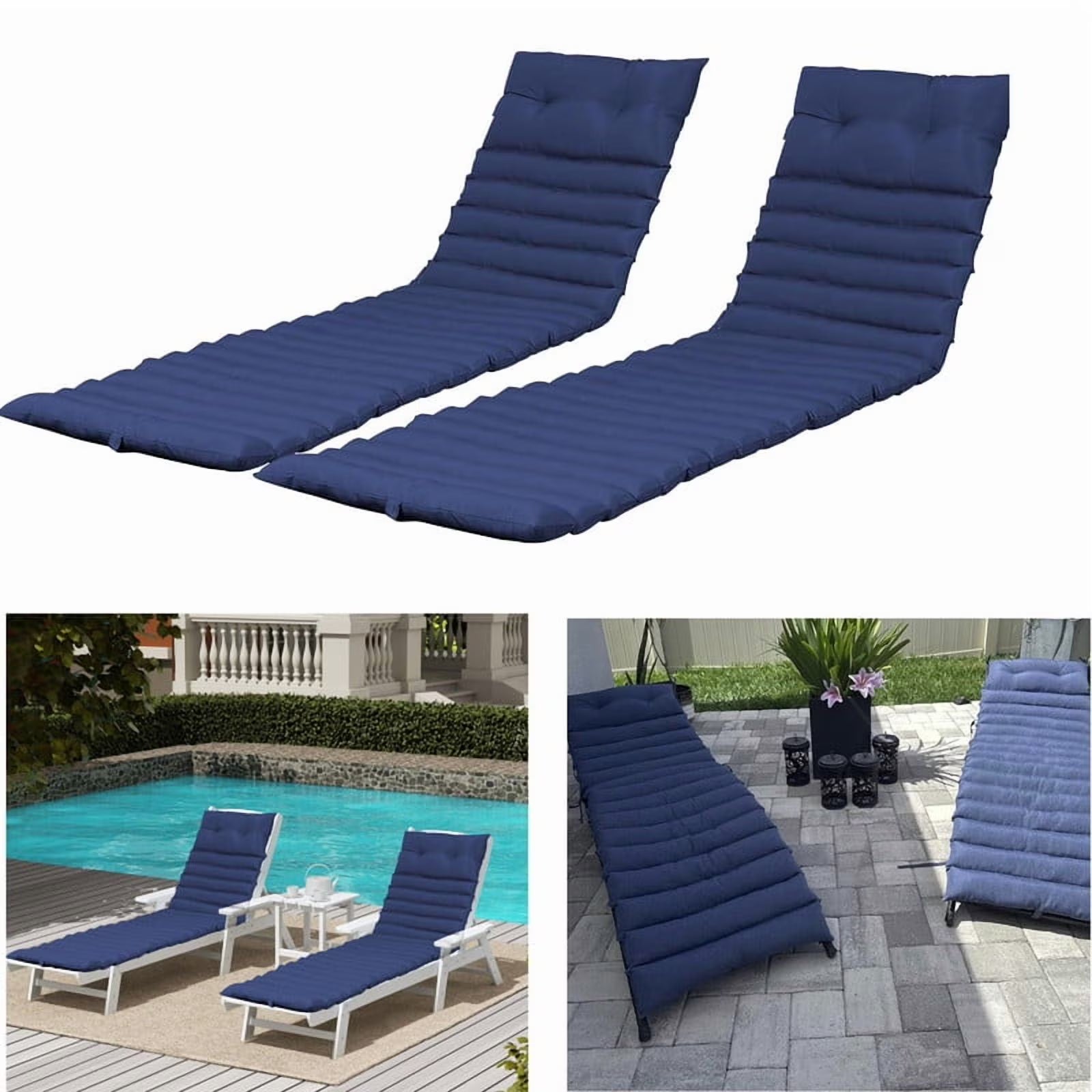 2pcs Outdoor Chaise Lounge Cushions, Waterproof Patio Foldable Chair Cushion for Garden Pool, 73 x 24in Sun Lounger Cushions for Outdoor FurnitureNavy blue