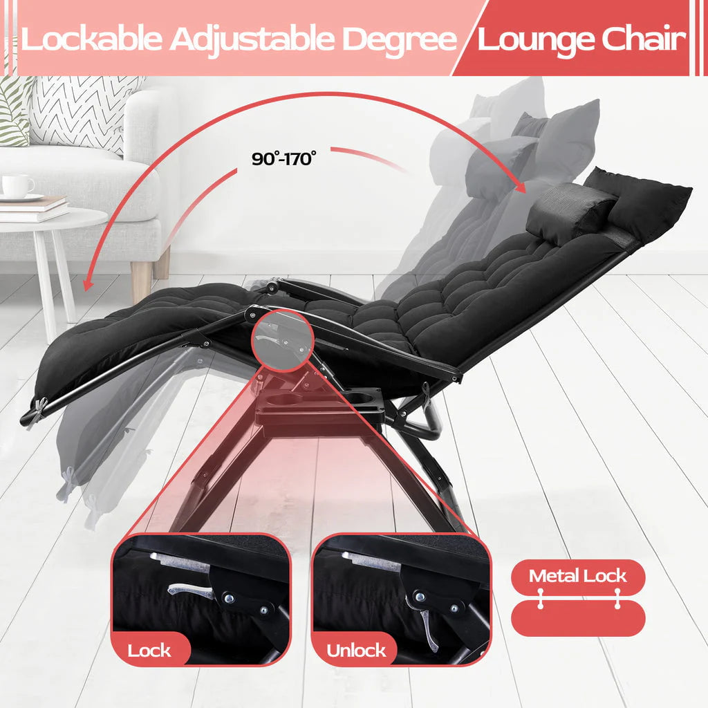 Oversized Zero Gravity Chair,VECUKTY XXL Ergonomic Patio Recliner Folding Reclining Chair for Indoor and Outdoor,Black