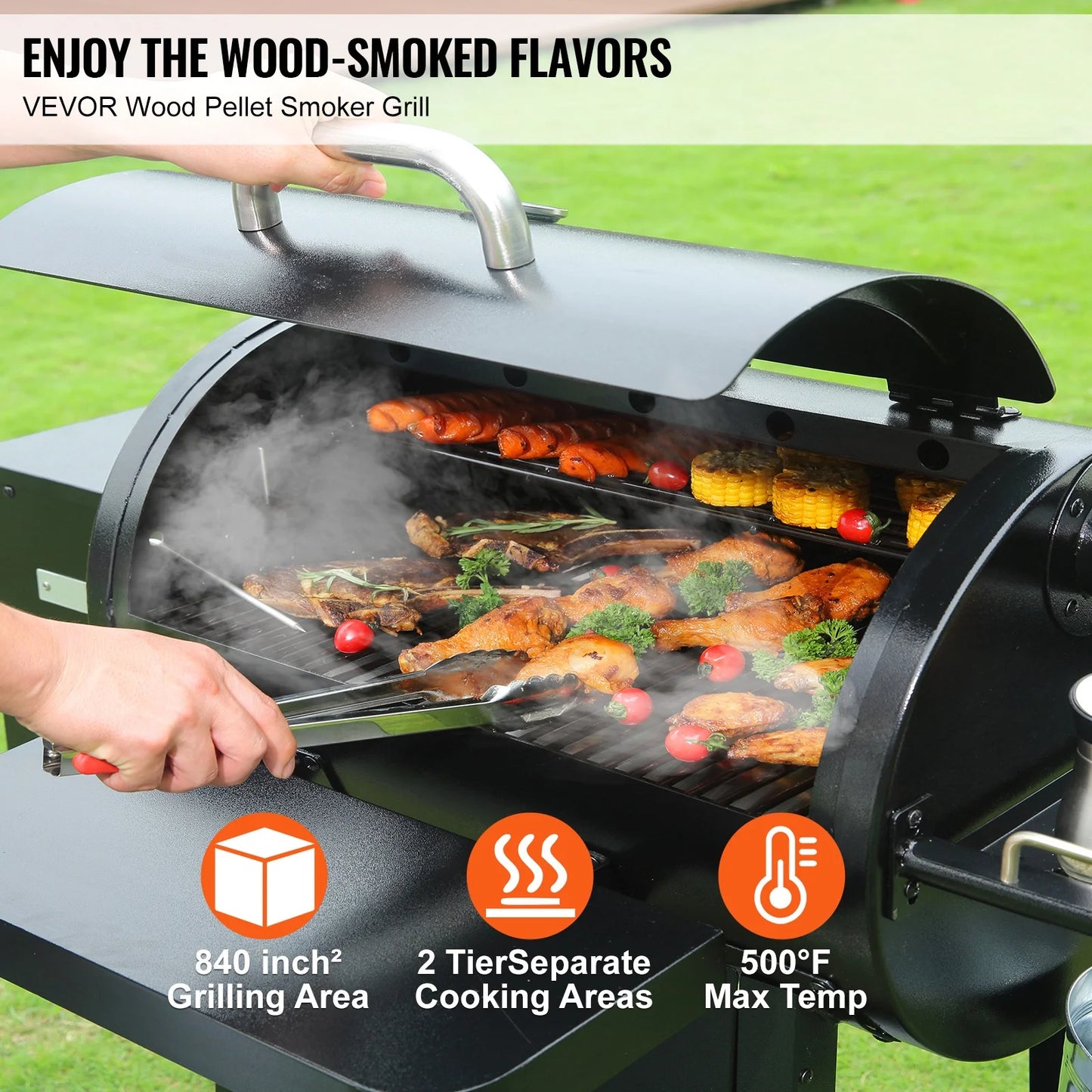 KFFKFF 62" Heavy Duty Charcoal Grill 8 IN 1,BBQ Portable Grill with Cart Outdoor Cooking Barbecue Camping, Picnic, 840 sq, Patio and Backyard