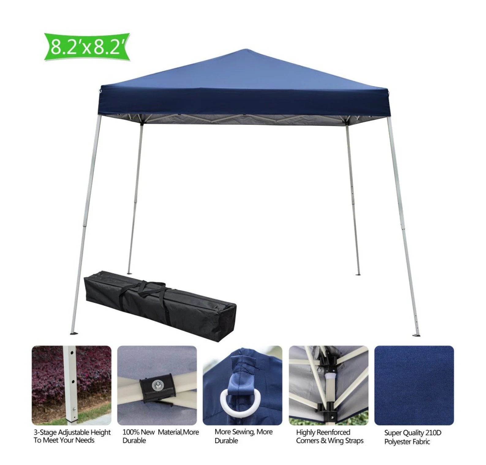 Wqmh 6x6 ft Pop Up Canopy Tent, Outdoor Foldable Portable Canopy for Camping, Patio, Easy Up Gazebo with Carry Bag Slant Legs