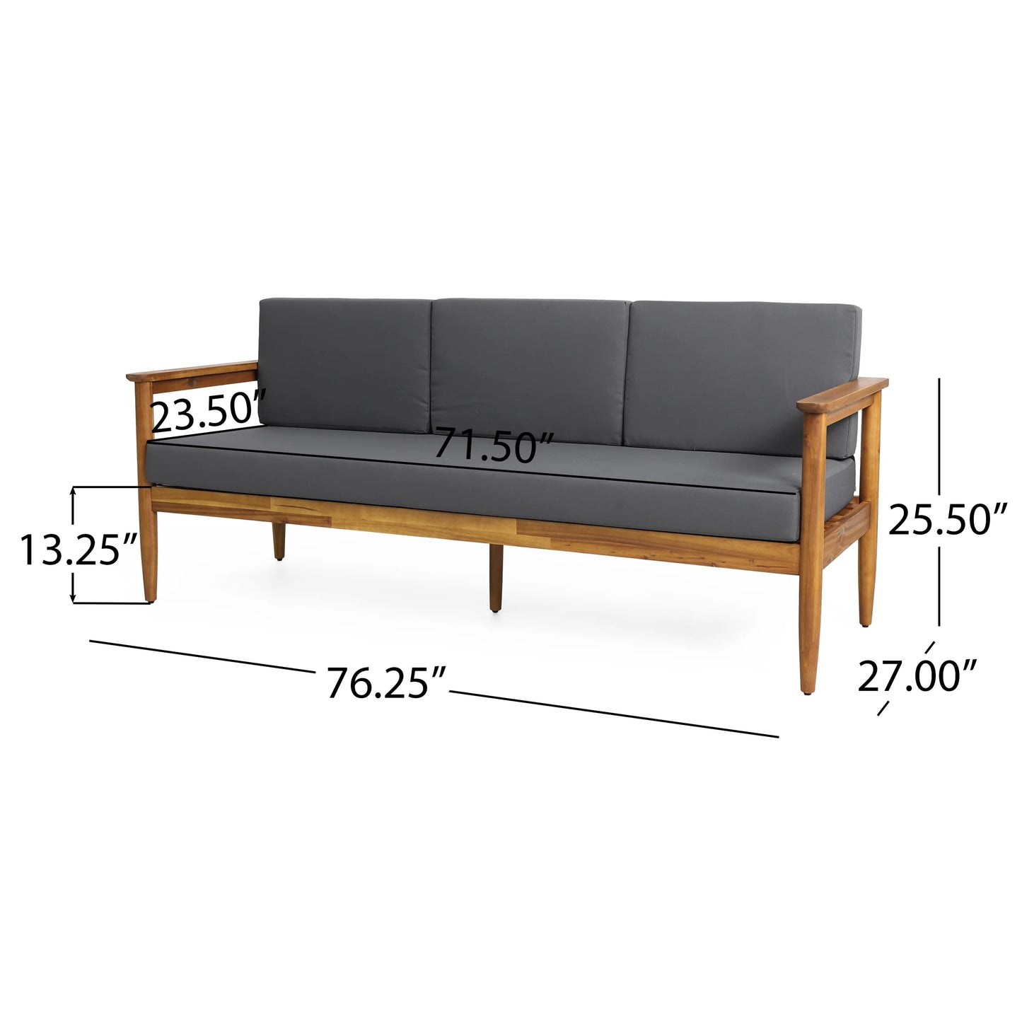 Noble House Magnolia Acacia Wood Outdoor Patio 3-Seater Sofa in Teak/Dark Gray