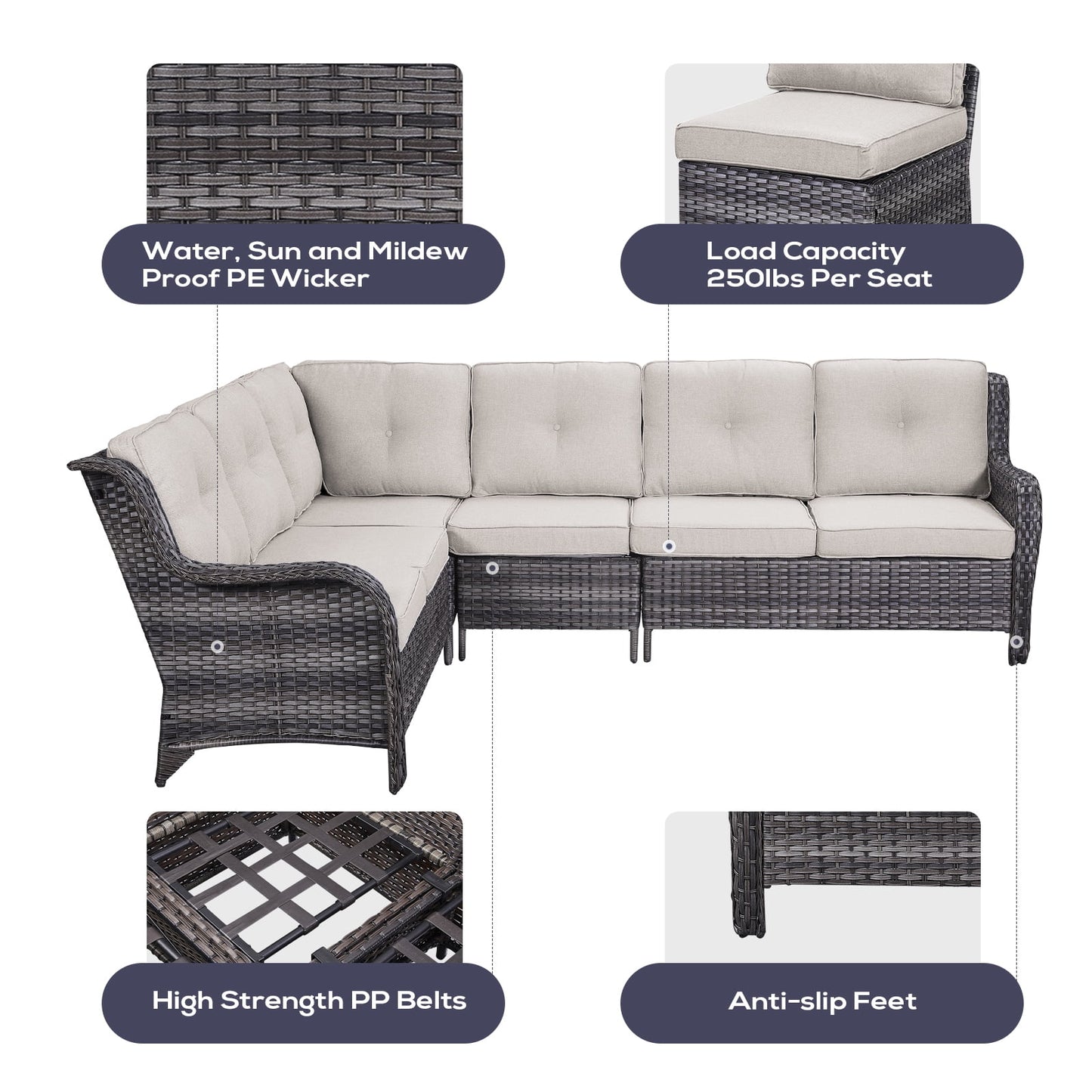 Gymojoy 2-Piece Outdoor Patio Furniture Set, L-Shaped Sectional Sofa, All-Weather PE Wicker Rattan Conversation Set,Brown/Gray