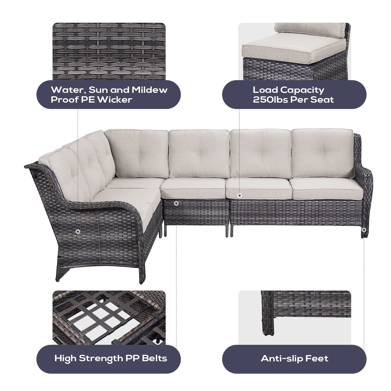 Gymojoy 2-Piece Outdoor Patio Furniture Set, L-Shaped Sectional Sofa, All-Weather PE Wicker Rattan Conversation Set,Brown/Gray