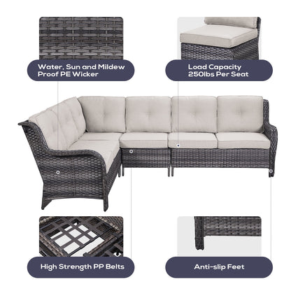 Gymojoy 2-Piece Outdoor Patio Furniture Set, L-Shaped Sectional Sofa, All-Weather PE Wicker Rattan Conversation Set,Brown/Gray