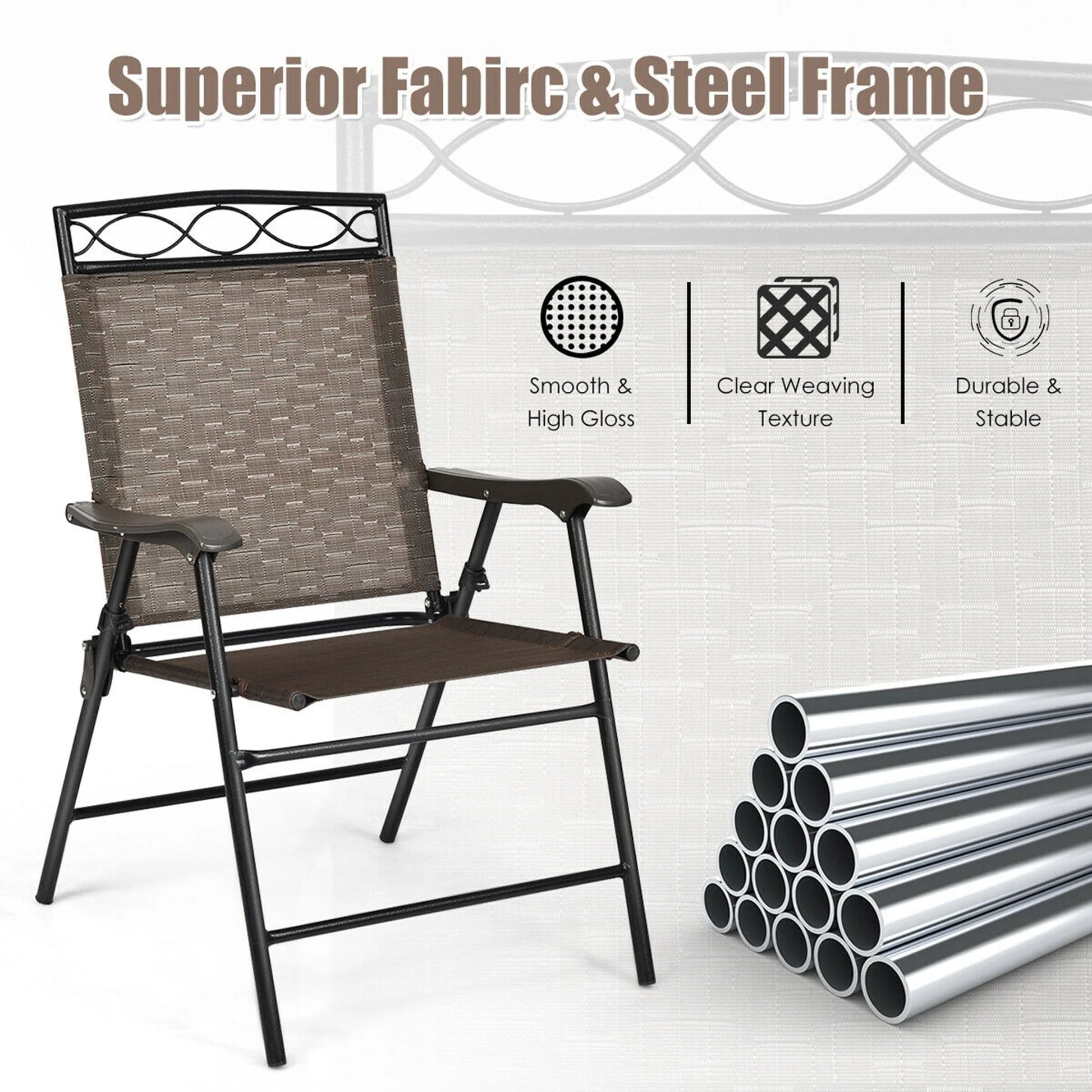 Gymax 2PCS Folding Chairs Patio Garden Outdoor w/Steel Frame Armrest Footrest