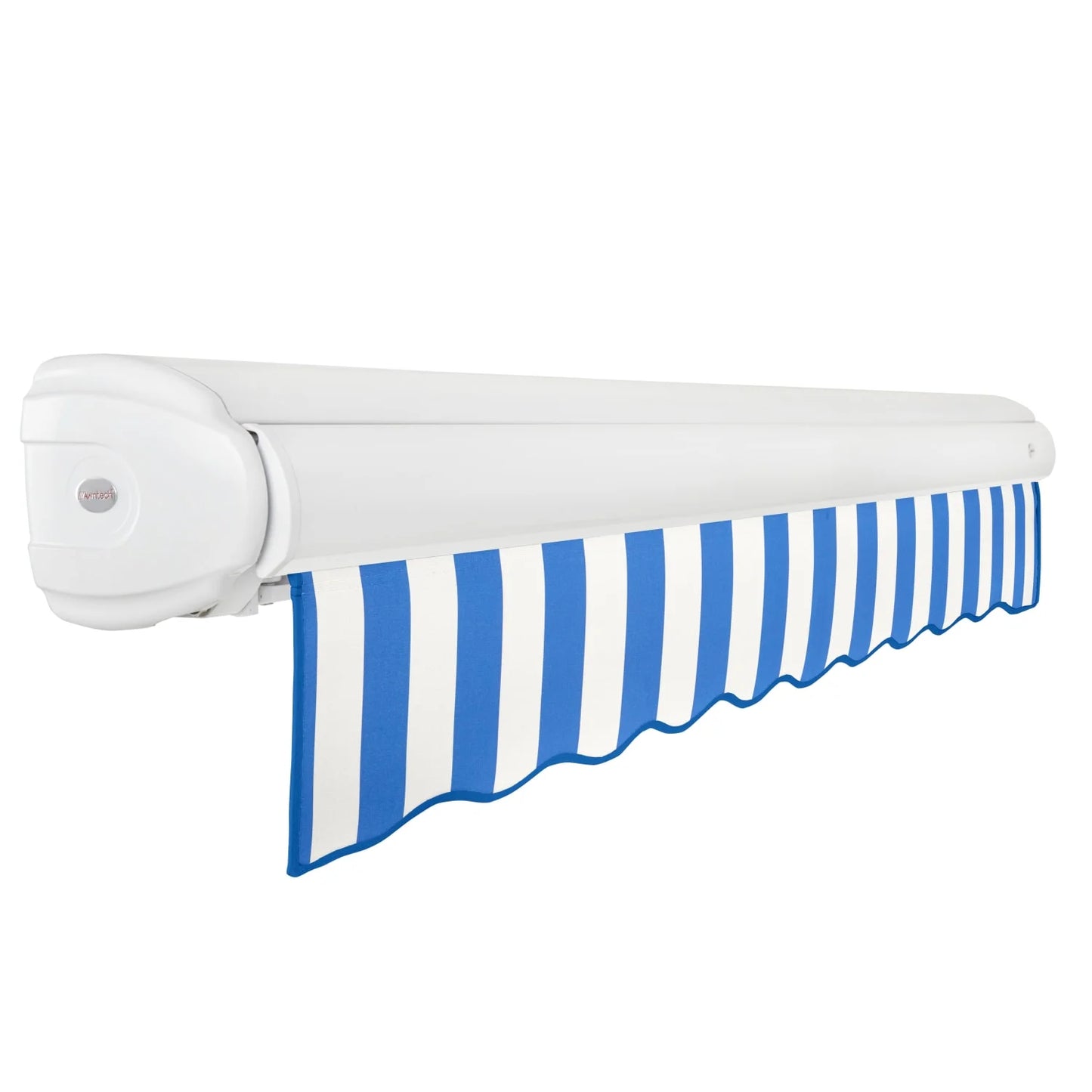 Awntech 10 Ft Key West Manual Heavy Duty Patio Retractable Awning with Cassette (120in x 9.38in x 96in), Bright Blue/White Stripe