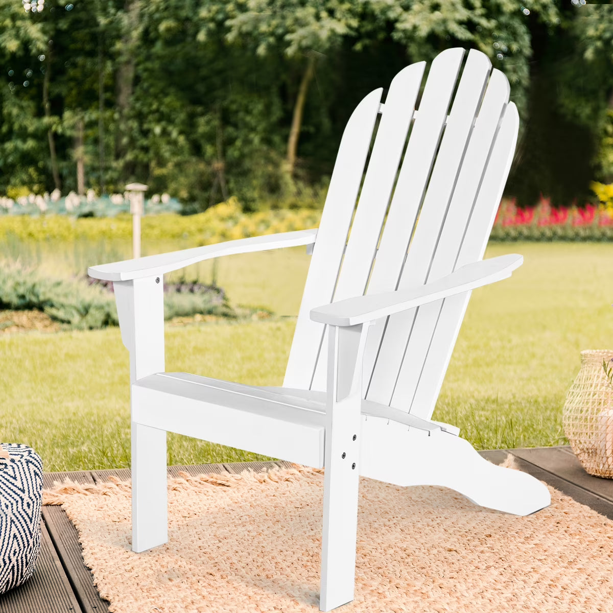 Costway Outdoor Adirondack Chair Accent Chair Solid Wood sturdy Patio Garden Deck Furniture Gray