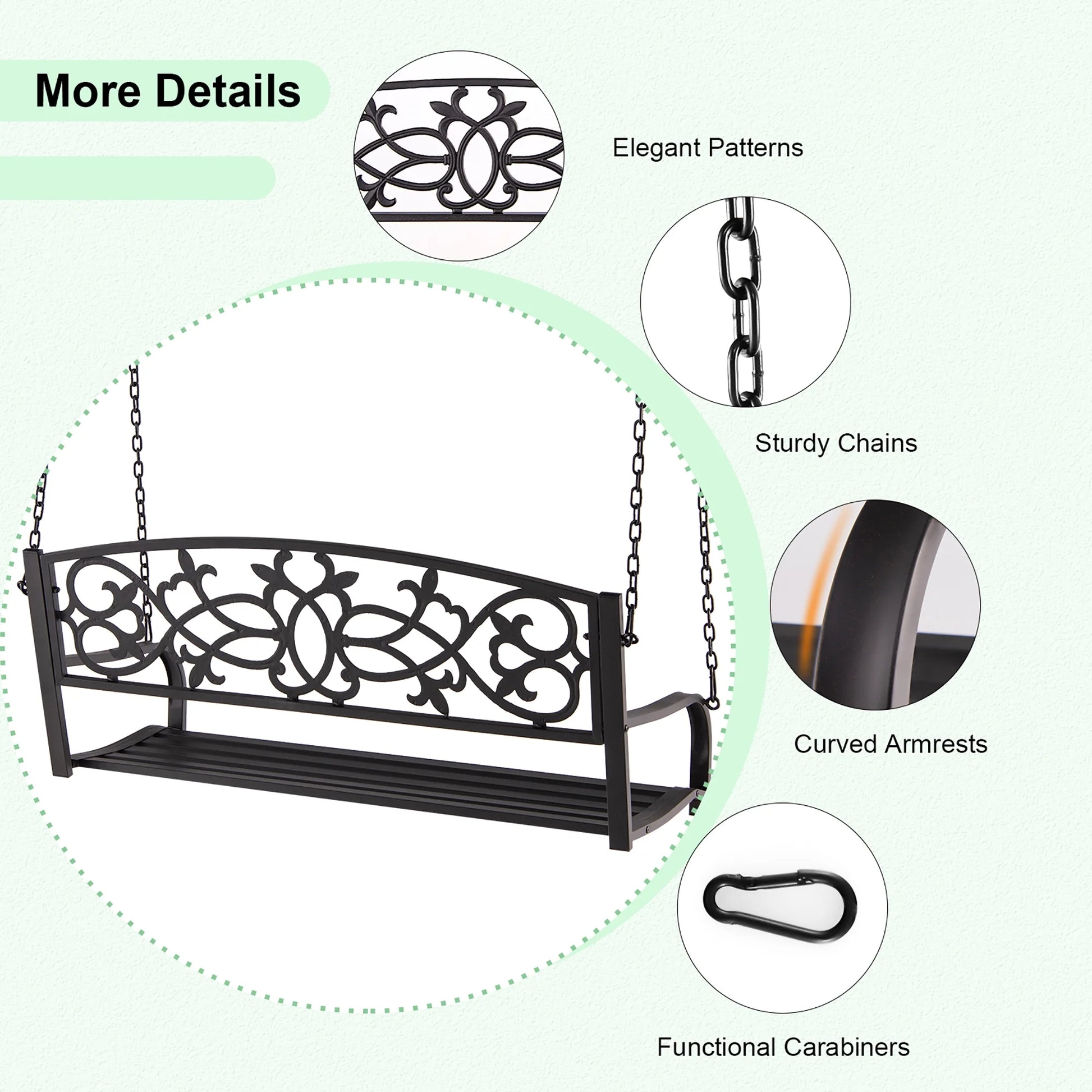 Costway 2-Person Metal Outdoor Porch Swing Hanging Patio Bench 485 Lbs Capacity Brown