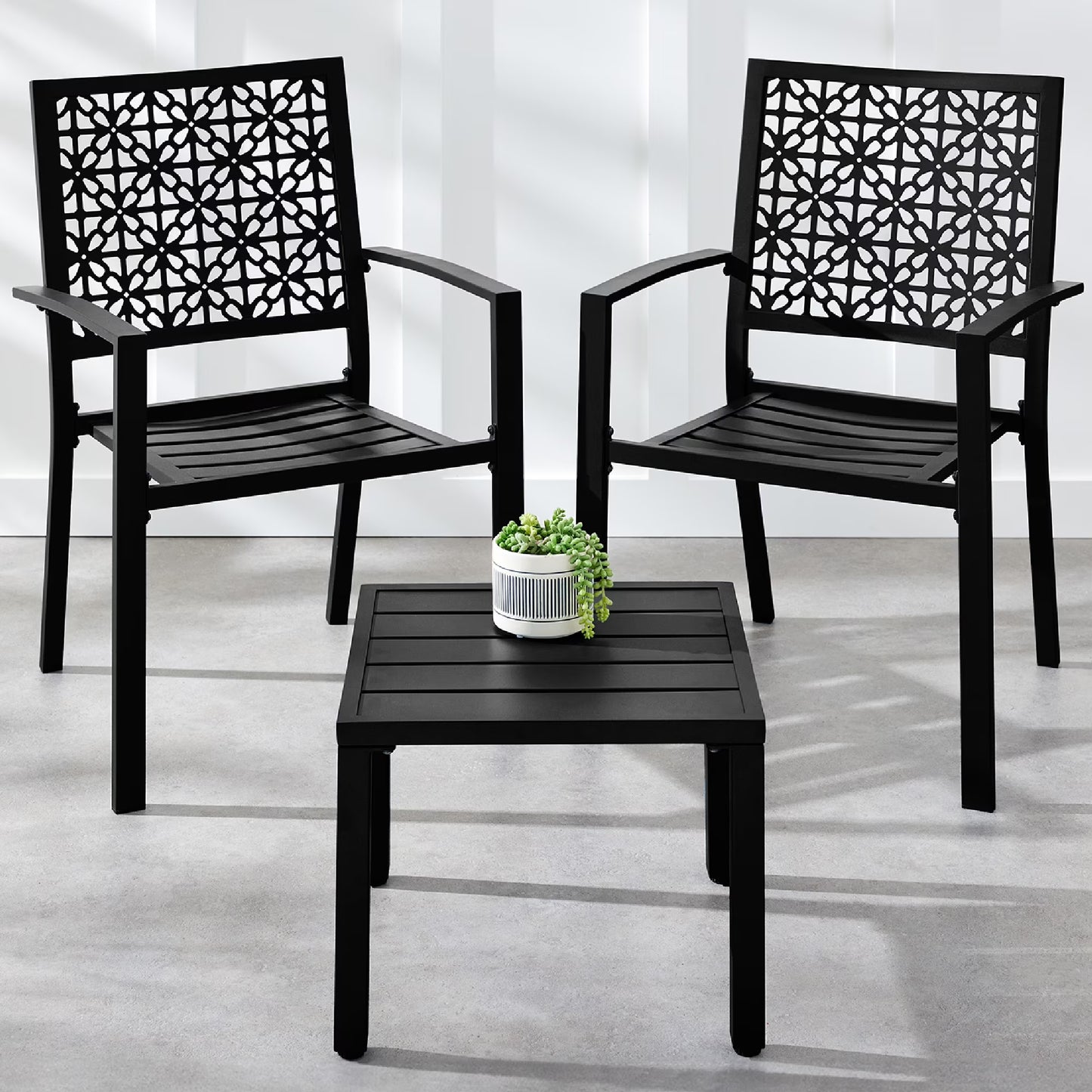 Best Choice Products 3-Piece Stackable Steel Outdoor Conversation Bistro Set, Patio Chat Furniture w/2 Chairs, Table- Black
