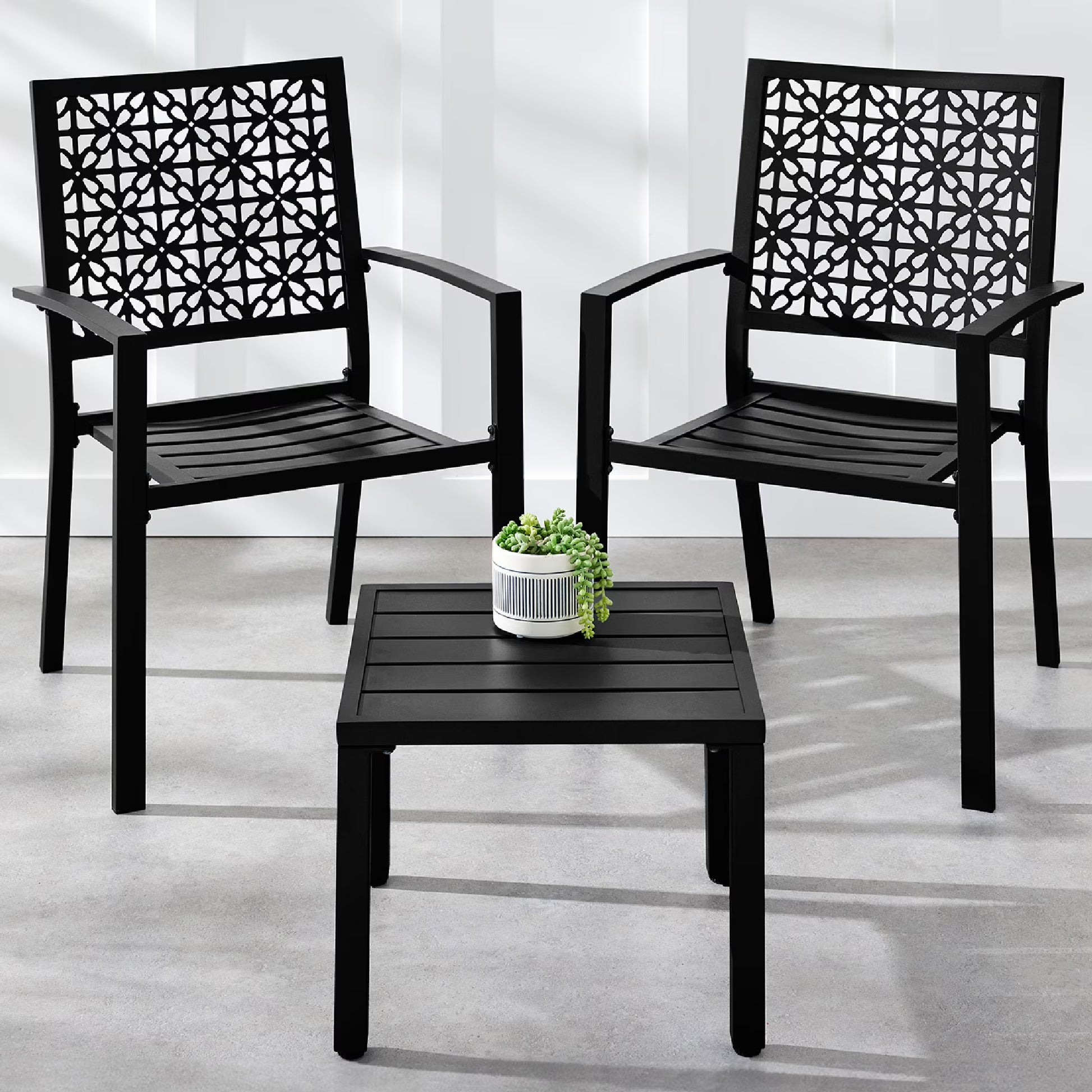 Best Choice Products 3-Piece Stackable Steel Outdoor Conversation Bistro Set, Patio Chat Furniture w/2 Chairs, Table- Black