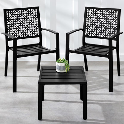 Best Choice Products 3-Piece Stackable Steel Outdoor Conversation Bistro Set, Patio Chat Furniture w/2 Chairs, Table- Black